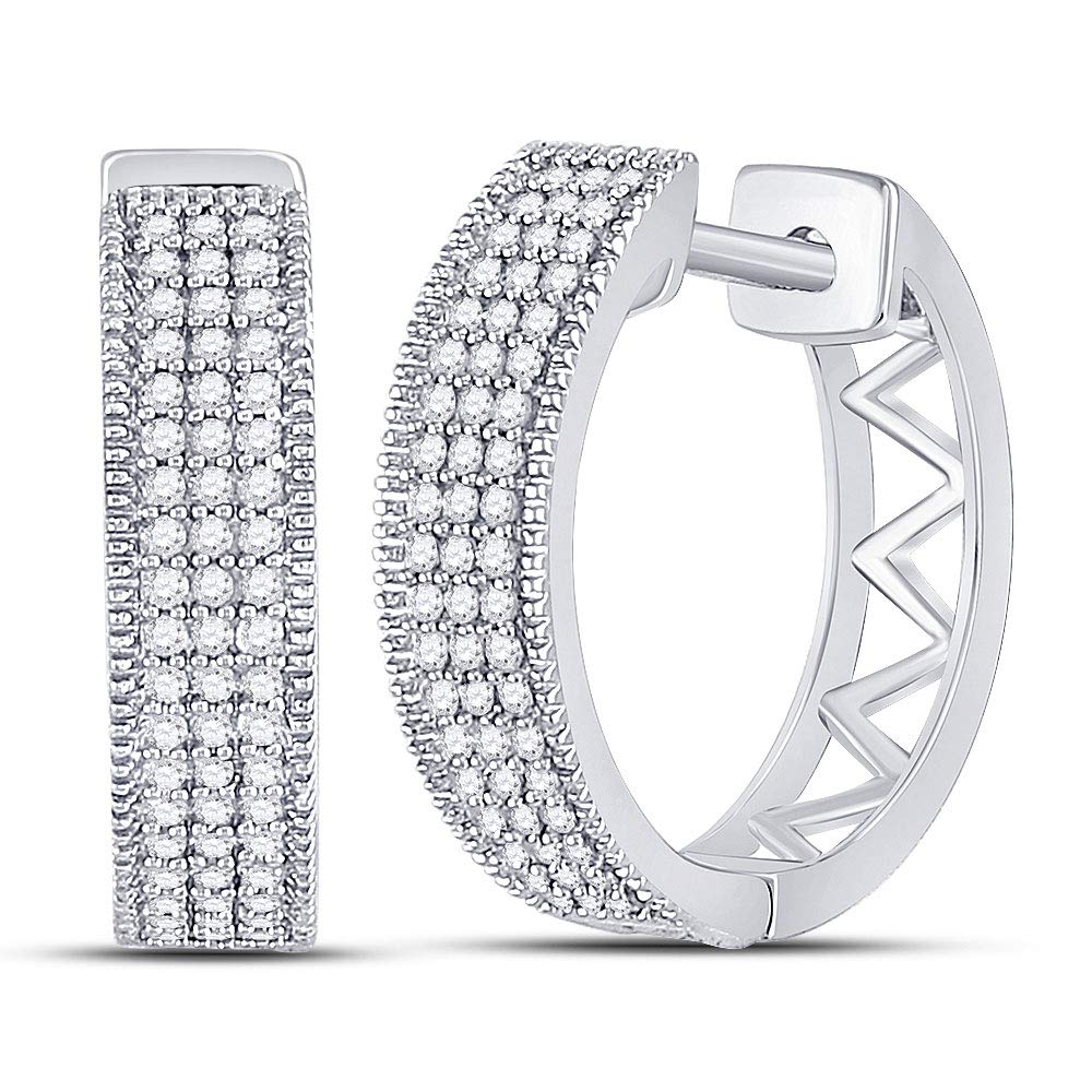 10K White Gold Women's Round Diamond Triple Row Pave Hoop Earrings - 1/3 Cttw, Elegant & Sparkling Jewelry for Parties, Weddings & Special Occasions