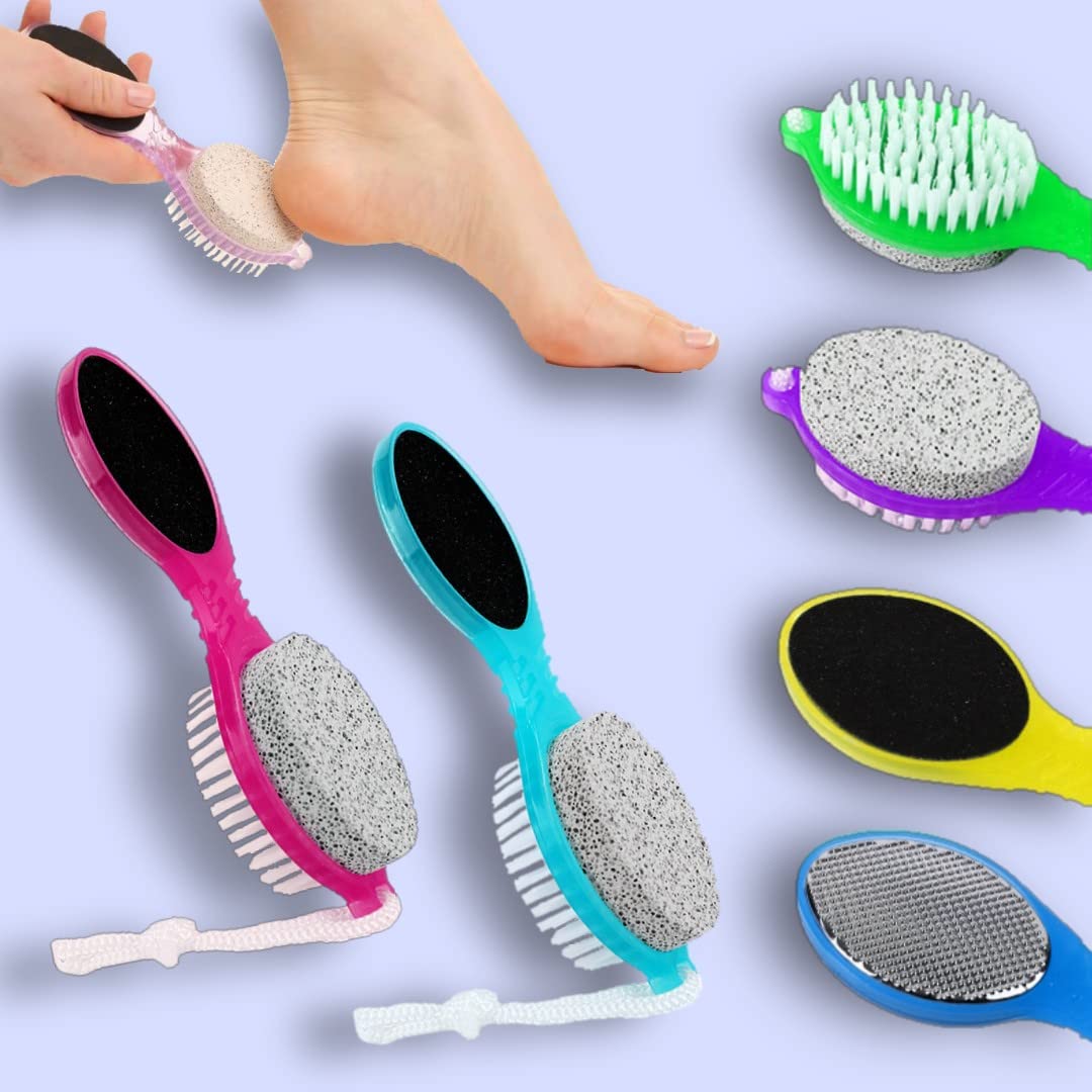 FLETIX 4-in-1 Callus Remover Pedicure Foot File Set with Pumice Stone, Cleaning Brush & Scrubber - Exfoliate Dry Cracked Hard Skin & Warts for Women Men - Perfect for Home Spa, Pedicure & Foot Care (Multicolor)