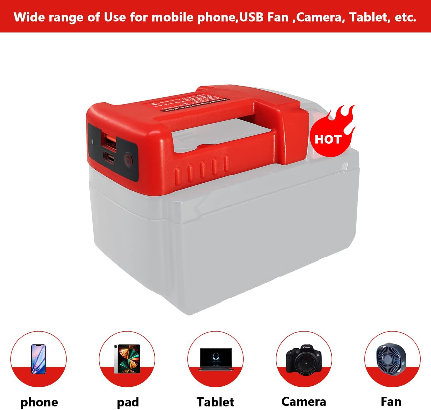 2 Pack USB Charger Adapter for Milwaukee M18 18V Battery - Dual USB & Type-C Fast Charging Power Wheel Adapter (Adapter Only) | Perfect for Job Sites, Camping & Emergency Power Backup