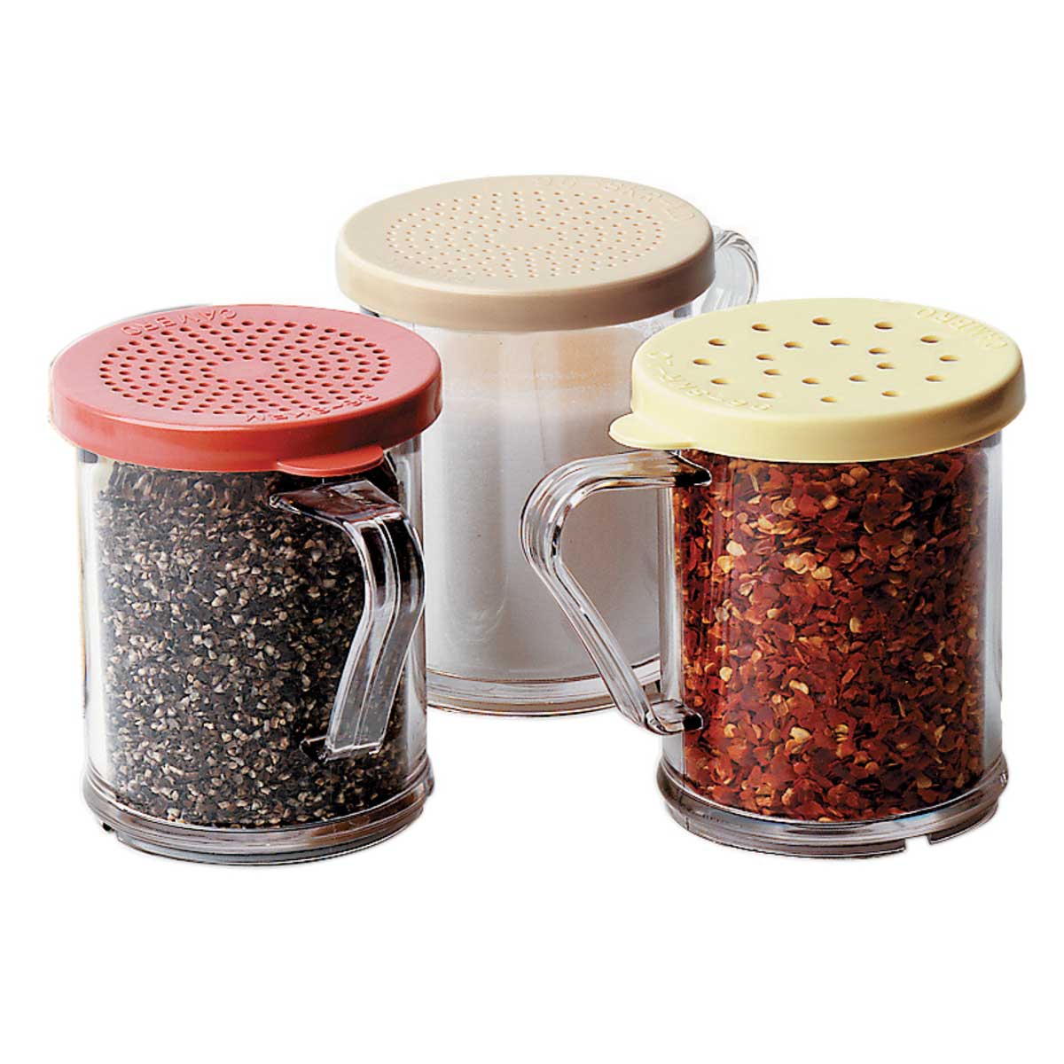 Cambro 96SKRM135 Camwear 10 oz. Shaker & Dredge with Medium Ground Lid - Perfect for Spices, Seasonings & Powdered Sugar in Kitchens, Bakeries & Restaurants