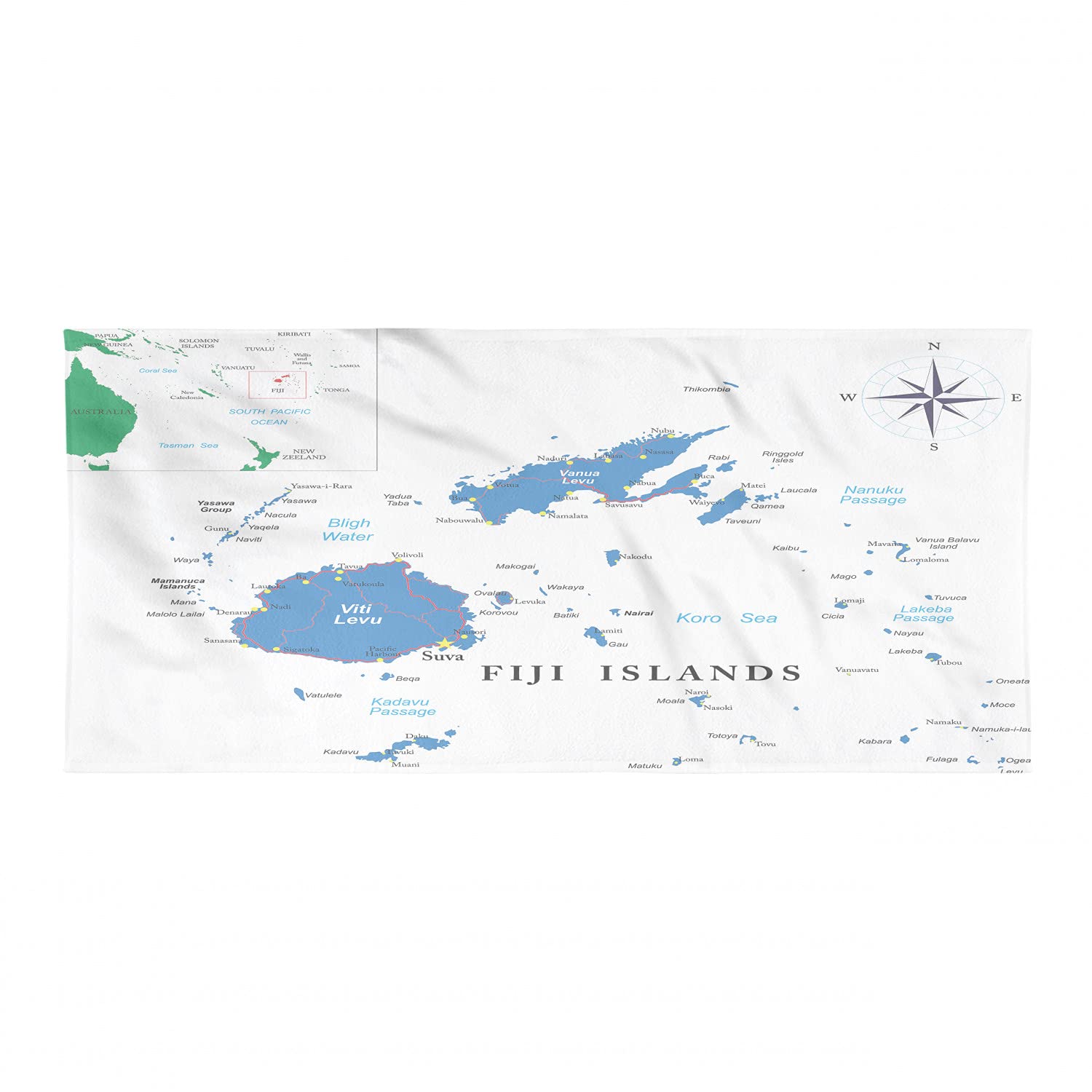Ambesonne Fiji Quick Dry Microfiber Travel Towel - Lightweight, Compact & Super Absorbent for Camping, Hiking, Backpacking - White Cobalt Blue Green Design - Perfect for Beach, Gym & Outdoor Adventures