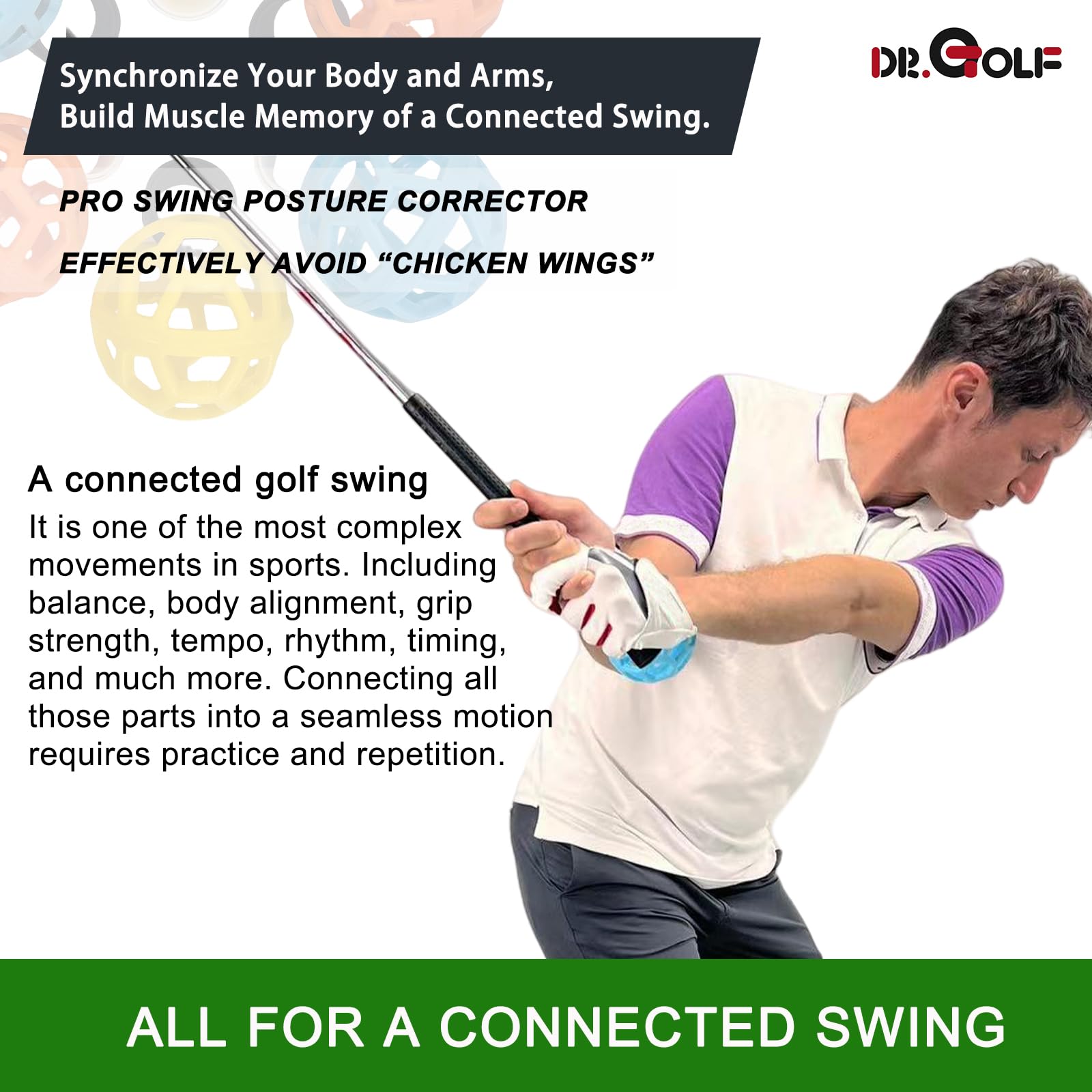 PGA Recommended Swing Training Ball - Patented Golf Swing Aid to Avoid Chicken Wing | Improve Swing Mechanics for Driving Range & Home Practice