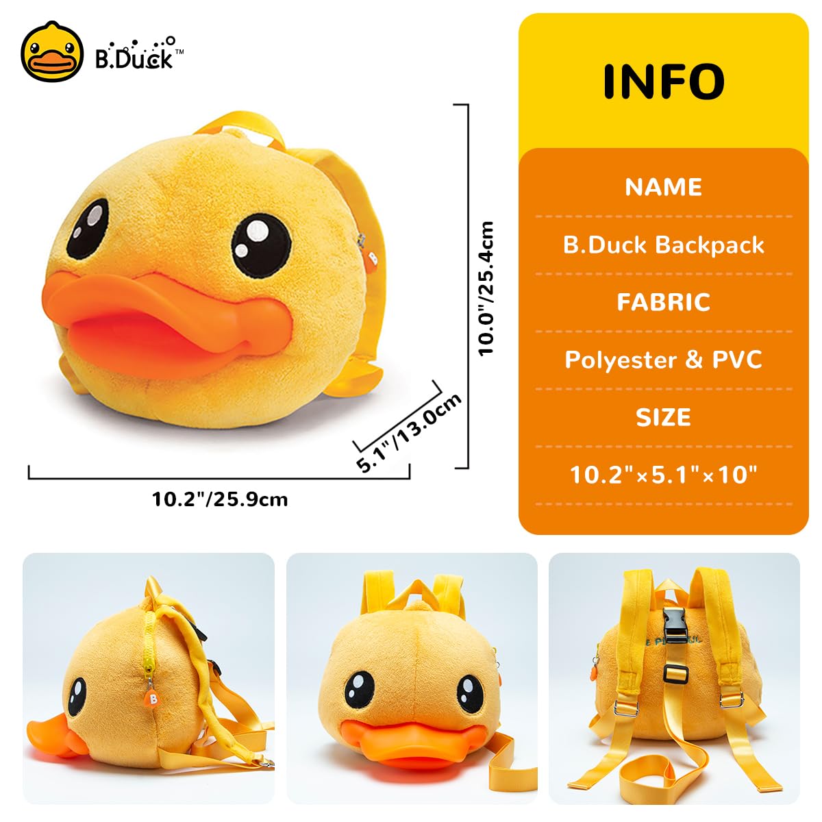 B.Duck Kids Backpack - Soft Plush Yellow Duck Mini Backpack for Kindergarten, Travel & School - Cute Unisex Backpack for Boys & Girls - Perfect for Daycare, Outings & Daily Use