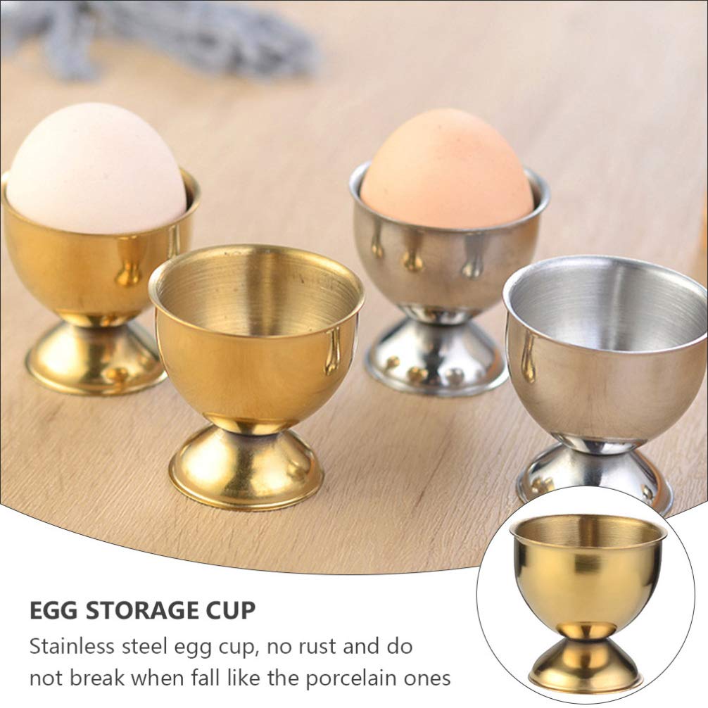 DOITOOL 4-Piece Golden Stainless Steel Egg Cup Holders - Elegant Metal Egg Stand Trays for Soft/Hard Boiled Eggs - Perfect Breakfast Kitchen Tool for Easter Brunch, Hotel Buffets & Family Dining