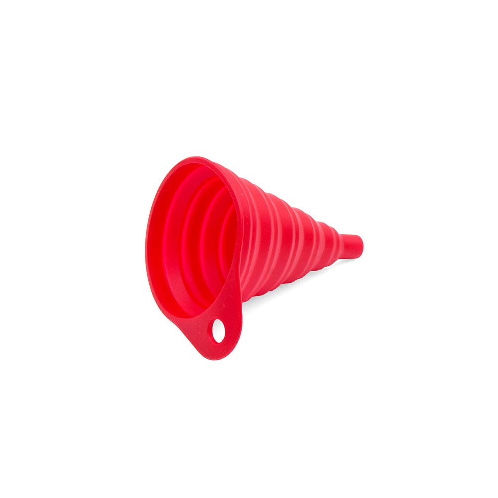 MOTO4U Universal Silicone Collapsible Fuel Funnel - Foldable Oil Funnel for Gas, Diesel, Water & Liquids - Space Saving Design for Car, Motorcycle, Boat & Home Use (Red)