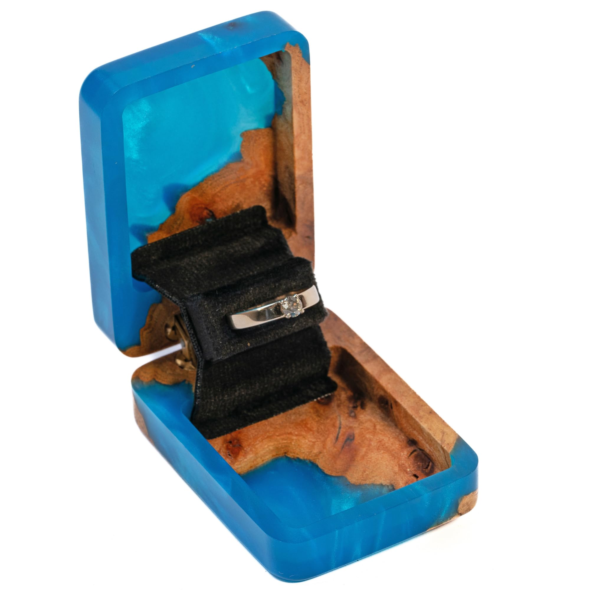 Unique Wooden RWA Proposal Ring Box - Elegant Marry Me Ring Case & Wedding Bearer Box - Slim Travel Jewelry Organizer for Engagement Rings - Perfect Engagement Gift for Women - FLIP Design (Blue/Dark) - Ideal for Proposals, Wedding Ceremonies & Jewelry Storage