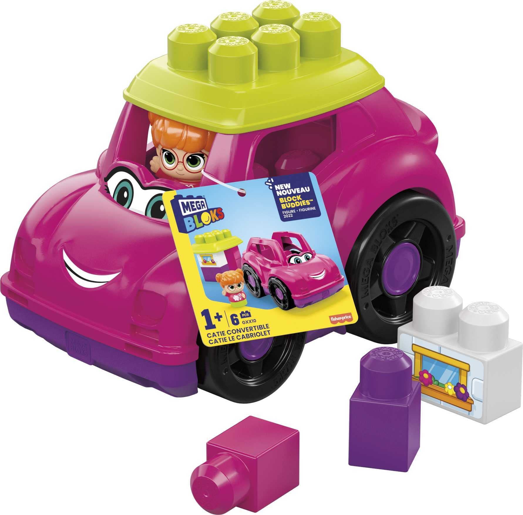 Mega BLOKS First Builders Toddler Building Blocks Toy Set - 6 Piece Pink Catie Convertible with Storage & Figure - STEM Learning Toys for Kids Ages 1+ - Perfect for Early Childhood Development & Creative Play at Home or Preschool