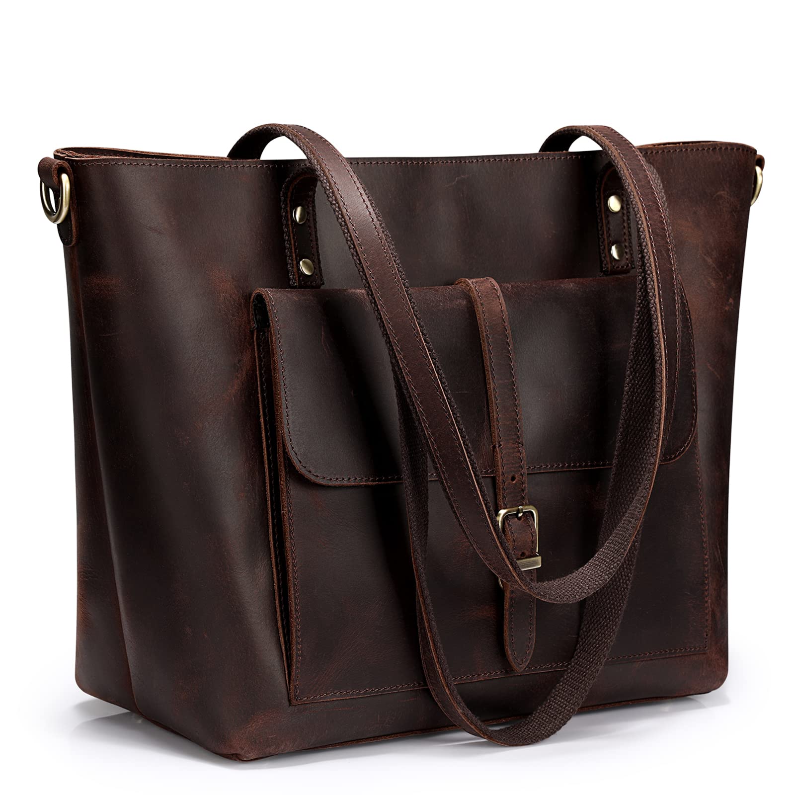 Vintage Genuine Leather Tote Bag for Women - Large Shoulder Purse Work Handbag - Perfect for Office, Travel & Everyday Use
