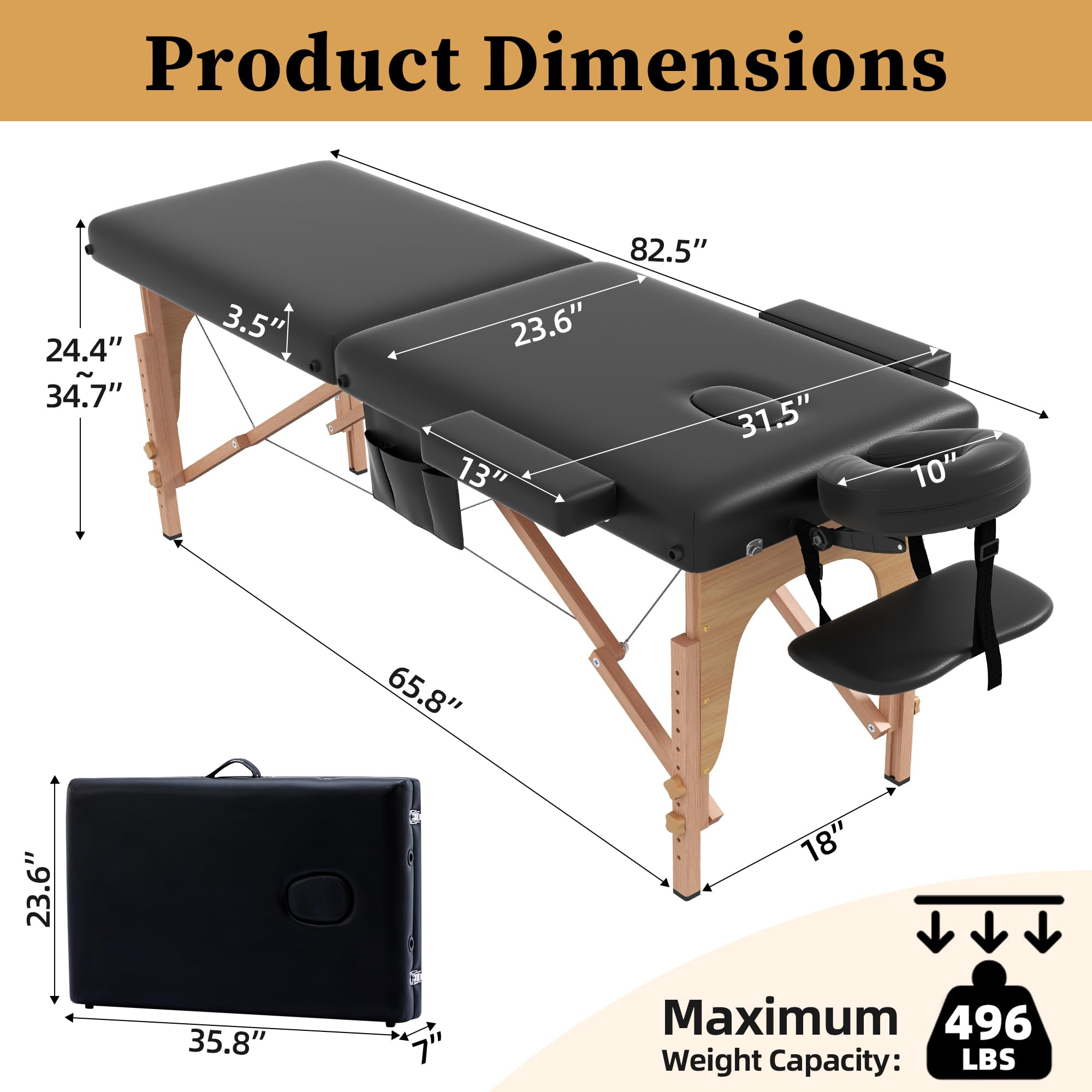 Portable Folding Massage Table - Lightweight 29lbs Adjustable Height 2-Section Spa Bed for Tattoo, Facial & Lash Treatments with Carrying Bag | Professional Massage Therapy, Home Spa & Salon Use