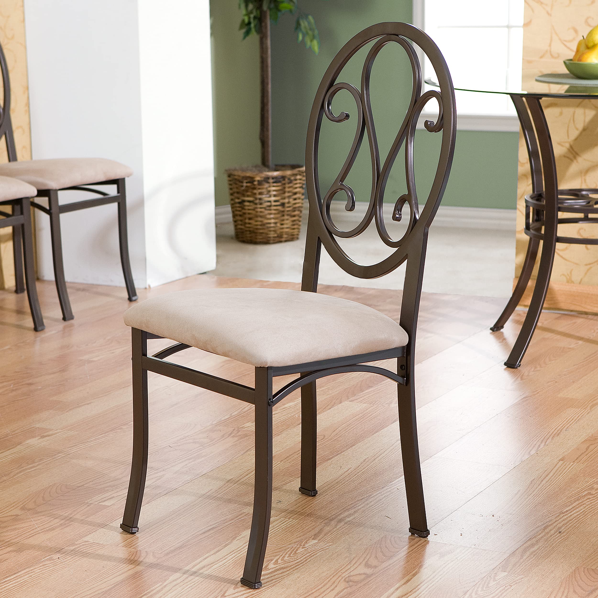 SEI Furniture Lucianna Dining Chairs Set of 4 - Dark Brown Wood Frame with Beige Suede Upholstered Seats - Modern Kitchen & Dining Room Furniture for Home Decor