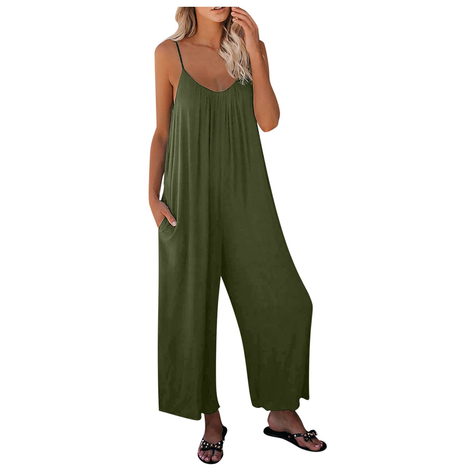 Boho Jumpsuits for Women - Floral Printed Halter Spaghetti Strap Romper, Sleeveless Loose Summer Beach Jumpsuit | Perfect for Vacation, Pool Party & Casual Outings
