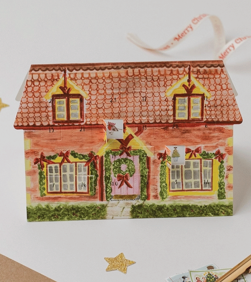 Cozy House Advent Calendar Christmas Card - Handmade Western Sketch Design for Holiday Countdown & Festive Decor