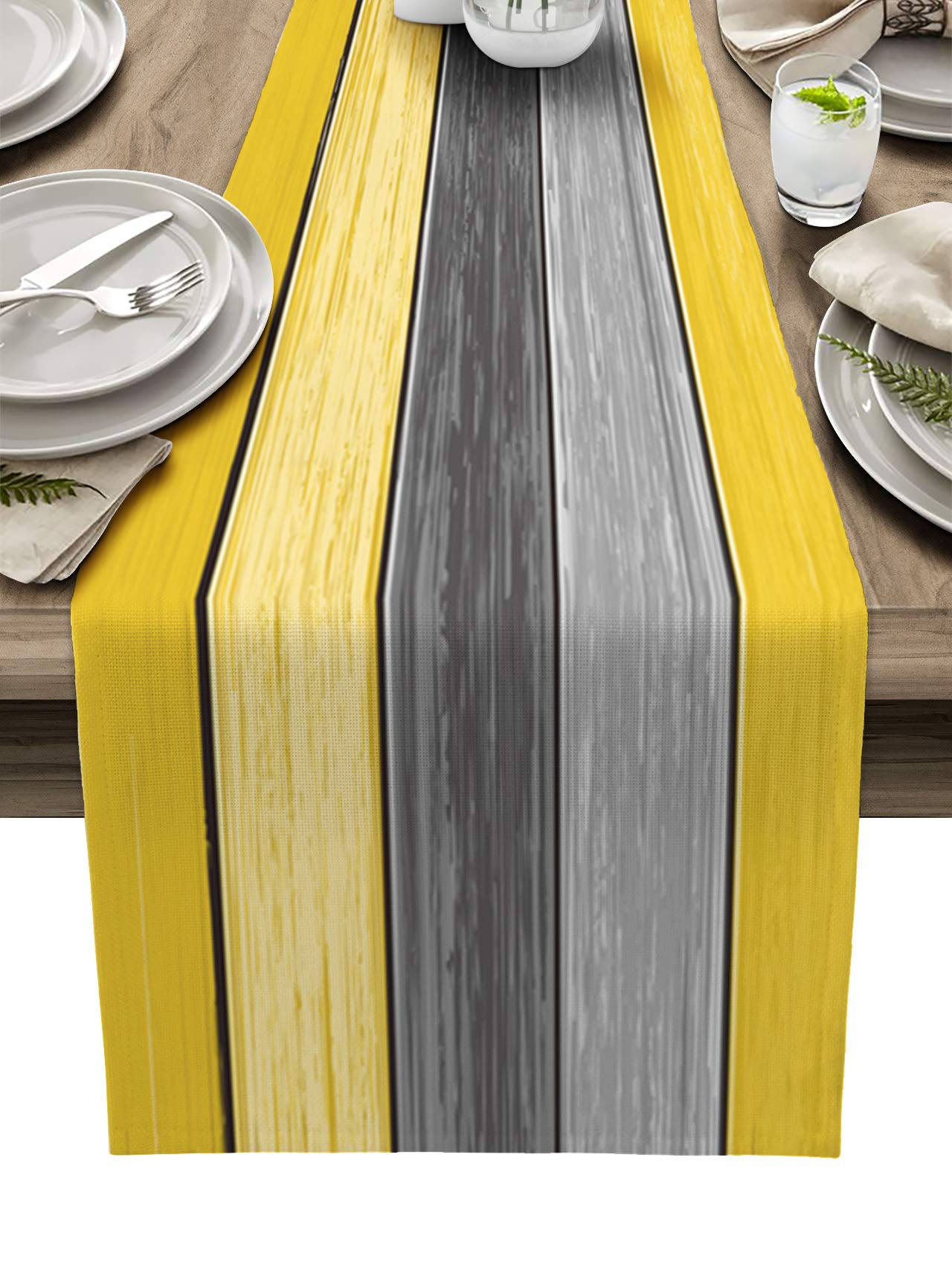 108 Inch Rustic Barn Wood Table Runner - Yellow Brown Farmhouse Decorative Cover for Dining & Coffee Tables | Perfect for Holiday Parties, Weddings & Home Decor