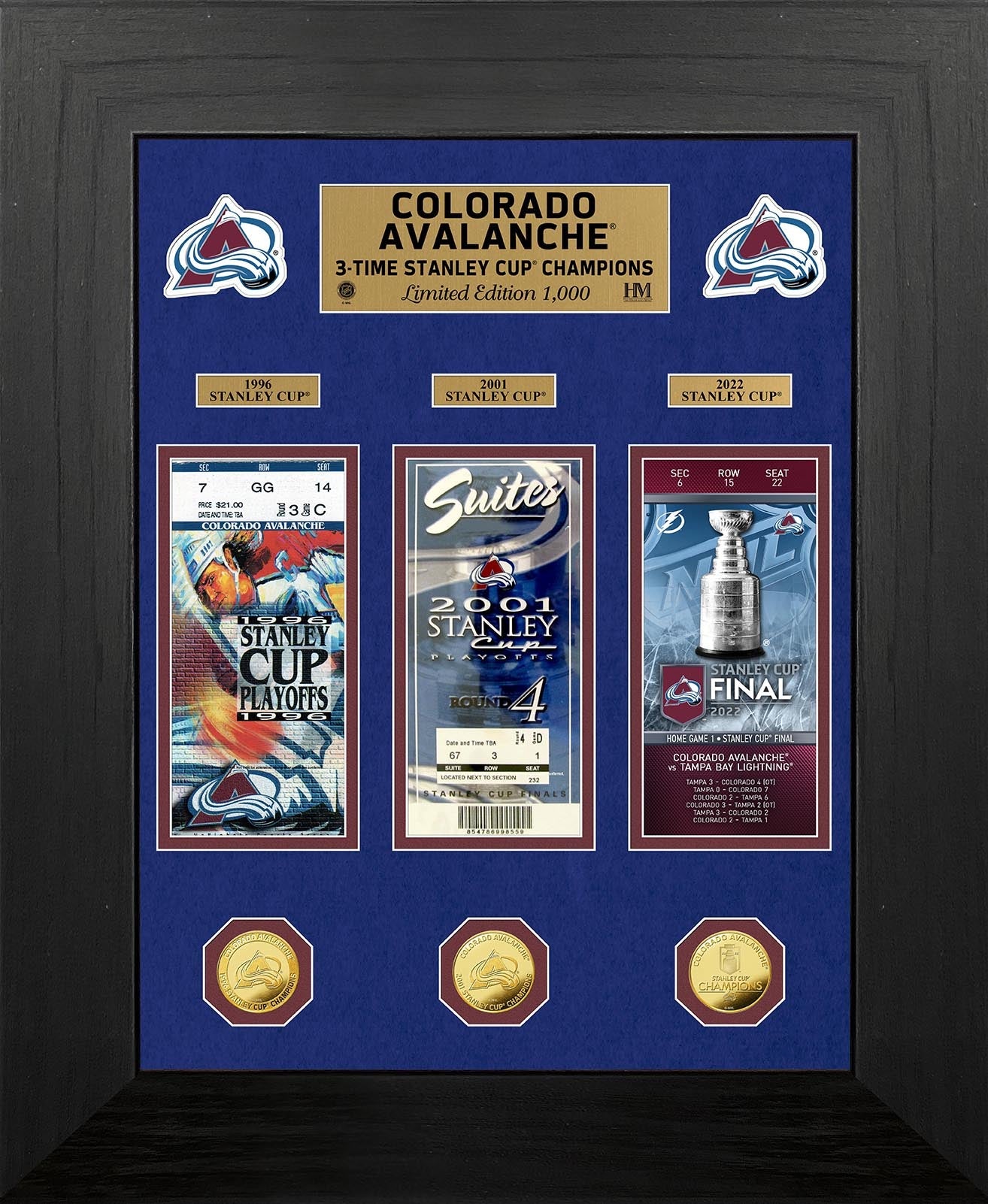 Colorado Avalanche 3x Stanley Cup Champions Commemorative Gold Coin & Ticket Collector's Set - Perfect for Hockey Fans, Sports Memorabilia Collectors and Gift Giving