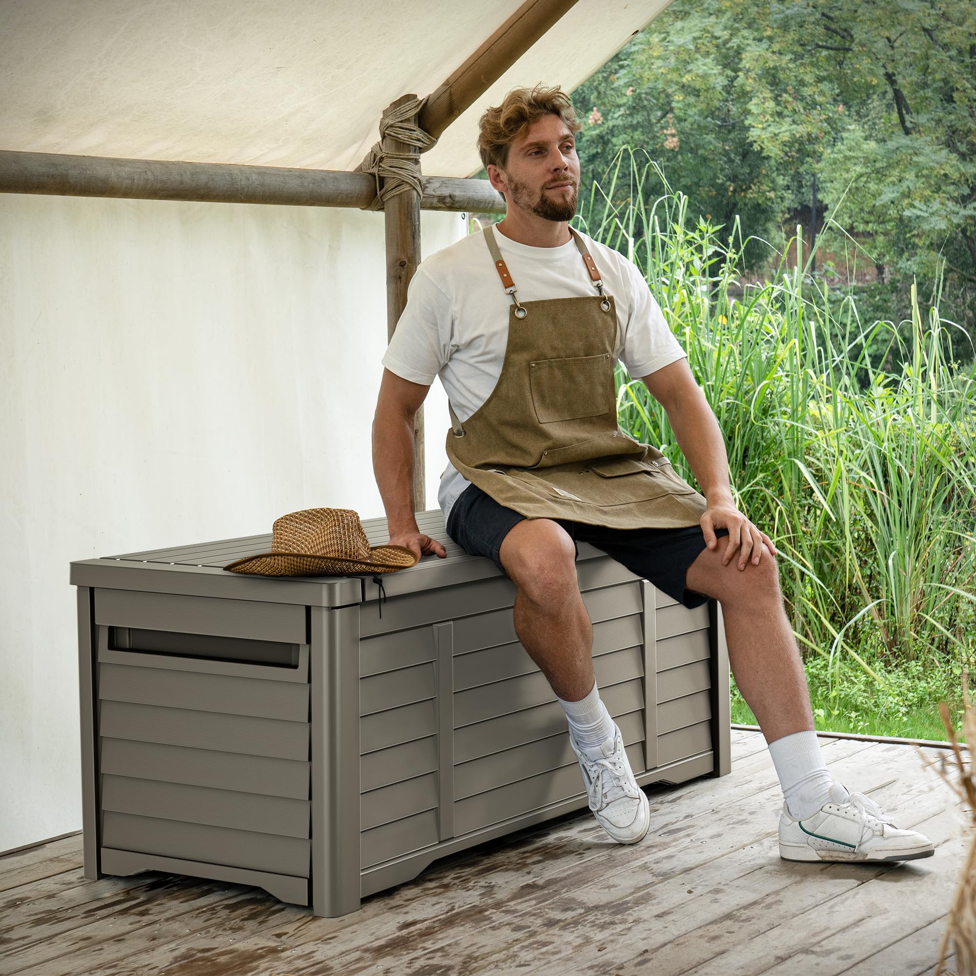 YITAHOME 120 Gallon Large Outdoor Storage Deck Box - Waterproof Patio Furniture with Lockable Lid for Pool Supplies, Garden Tools, Cushions - Durable Resin Storage Bench (Taupe) | Perfect for Backyard, Deck, Poolside & Garden Organization