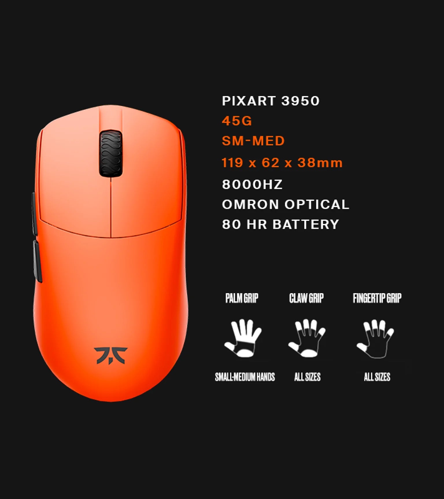 Fnatic x Lamzu Maya 8K Wireless Gaming Mouse - Ultra-Lightweight Esports Mouse with 8000Hz Polling Rate for Competitive Gaming, FPS, MOBA & Streaming