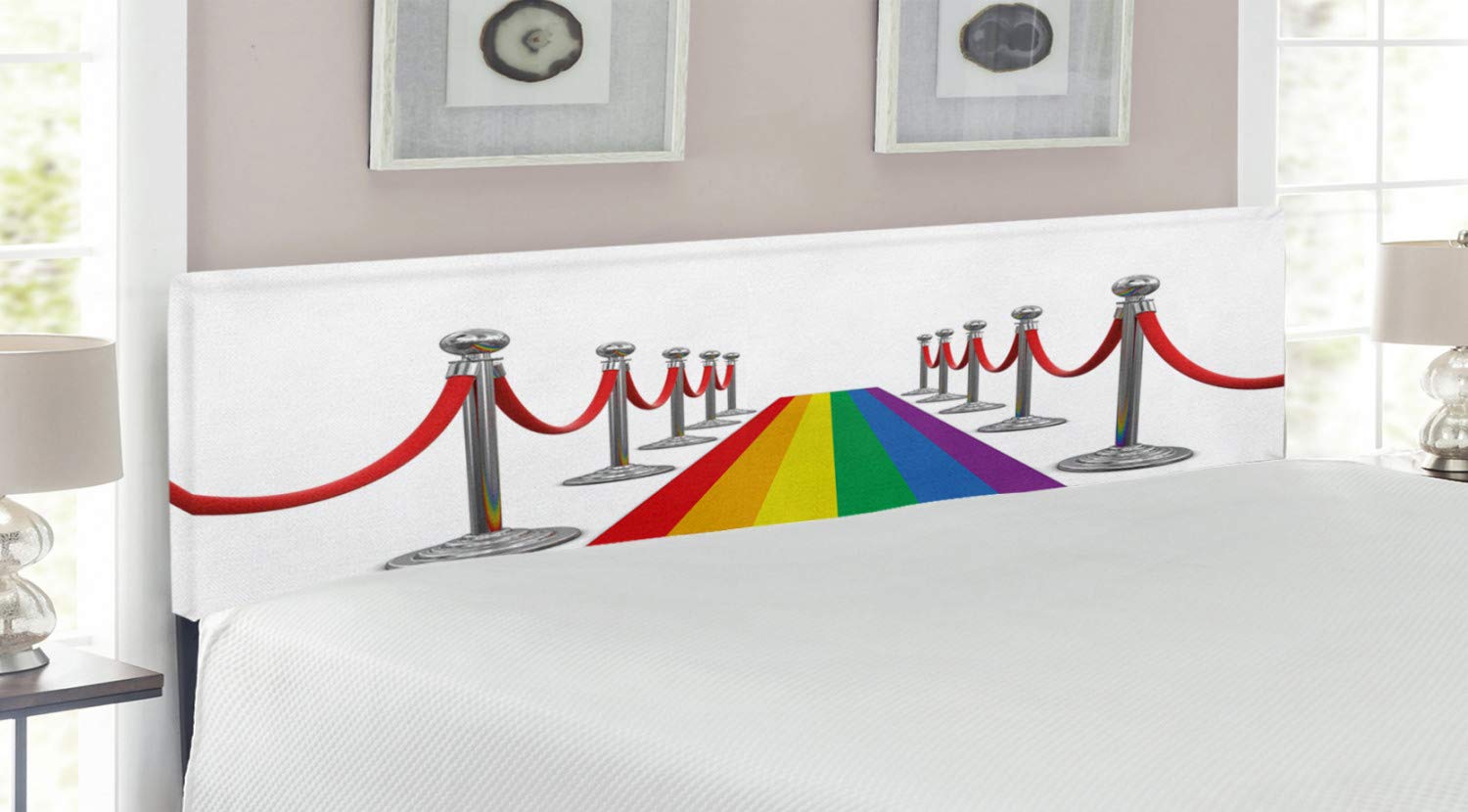 Ambesonne Pride Headboard - Colorful Upholstered Metal Bed Headboard with Memory Foam, King Size, Multicolor - Perfect for LGBTQ+ Bedroom Decor & Pride Themed Events