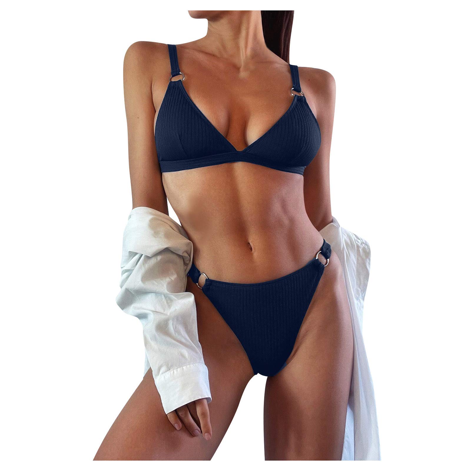 Women's Push Up Lace Bikini Set - Padded Swimwear with Shorts for Beach & Pool | Sexy Solid Navy Bathing Suit | Summer Vacation Swim Dress (Medium) | Perfect for Beach Parties, Poolside Lounging and Tropical Getaways
