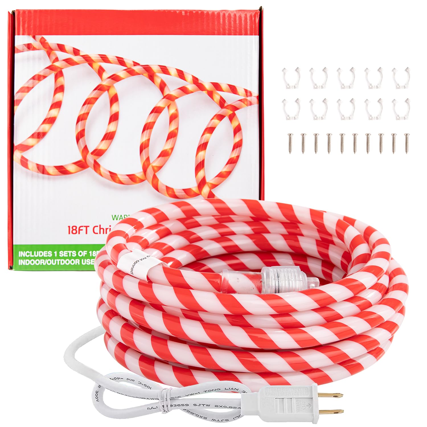 18FT LED Christmas Candy Cane Rope Lights - IP65 Waterproof Connectable Fairy Tube Lights for Outdoor Patio, Garden, Christmas Tree & Holiday Decorations | Perfect for Xmas Party, Winter Wedding & Home Decoration