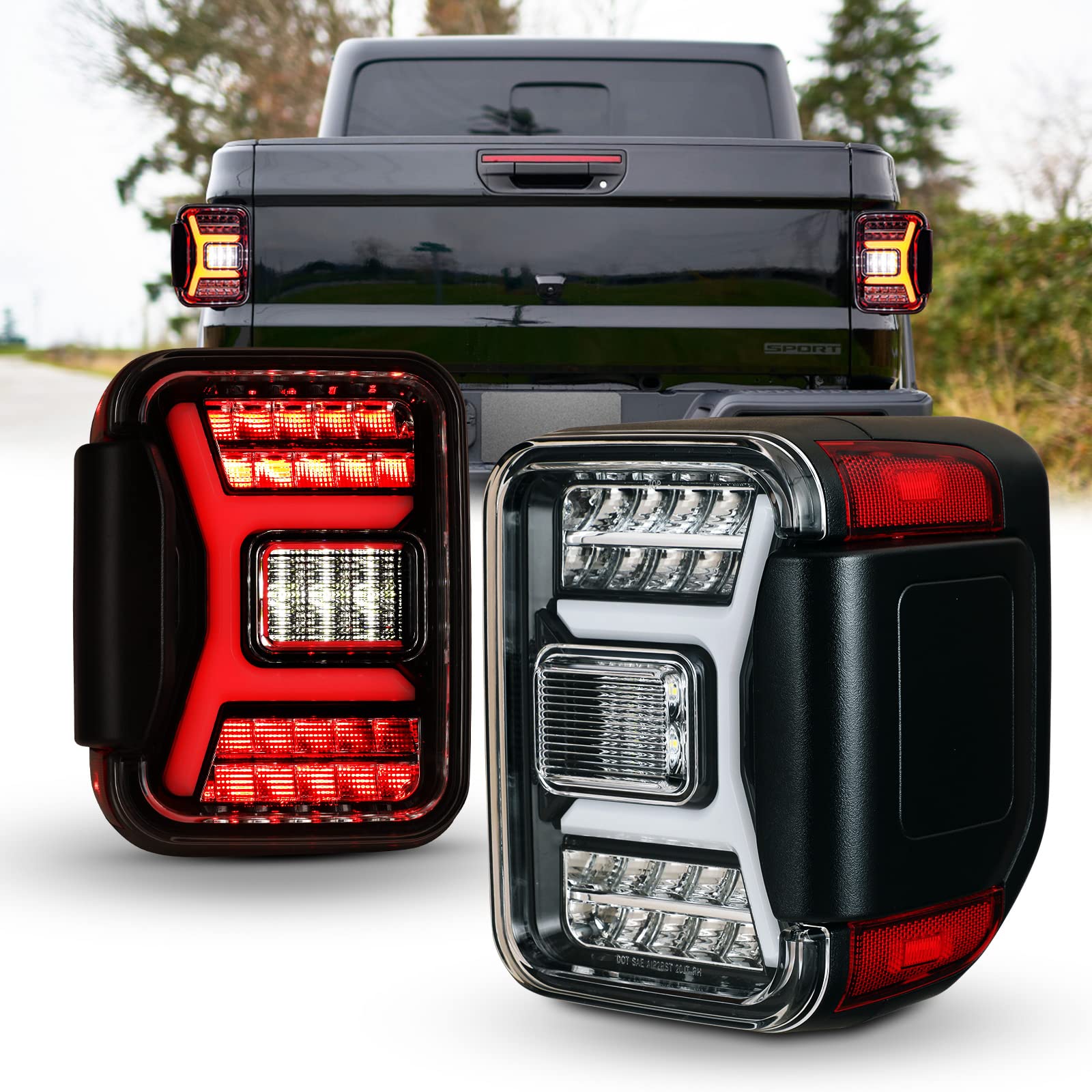 LED Tail Lights for 2019-2025 Jeep Gladiator JT (2/4 Door) - Sequential Turn Signal, Clear Lens Replacement Tail Lamp Assembly - Upgrade for Off-Roading & Night Driving Safety