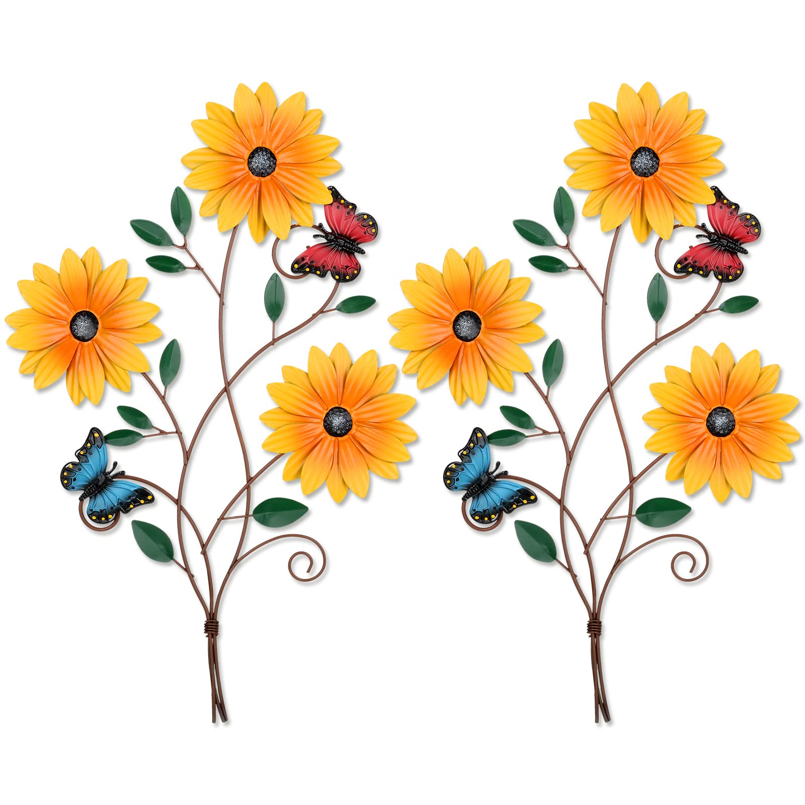 Rustic Metal Sunflower Wall Decor - Vintage Hanging Floral Art for Bathroom, Kitchen, Patio - Indoor/Outdoor Home Decor - 15x9 Inch (2 Pack) - Perfect for Farmhouse, Boho & Cottage Style Decorating