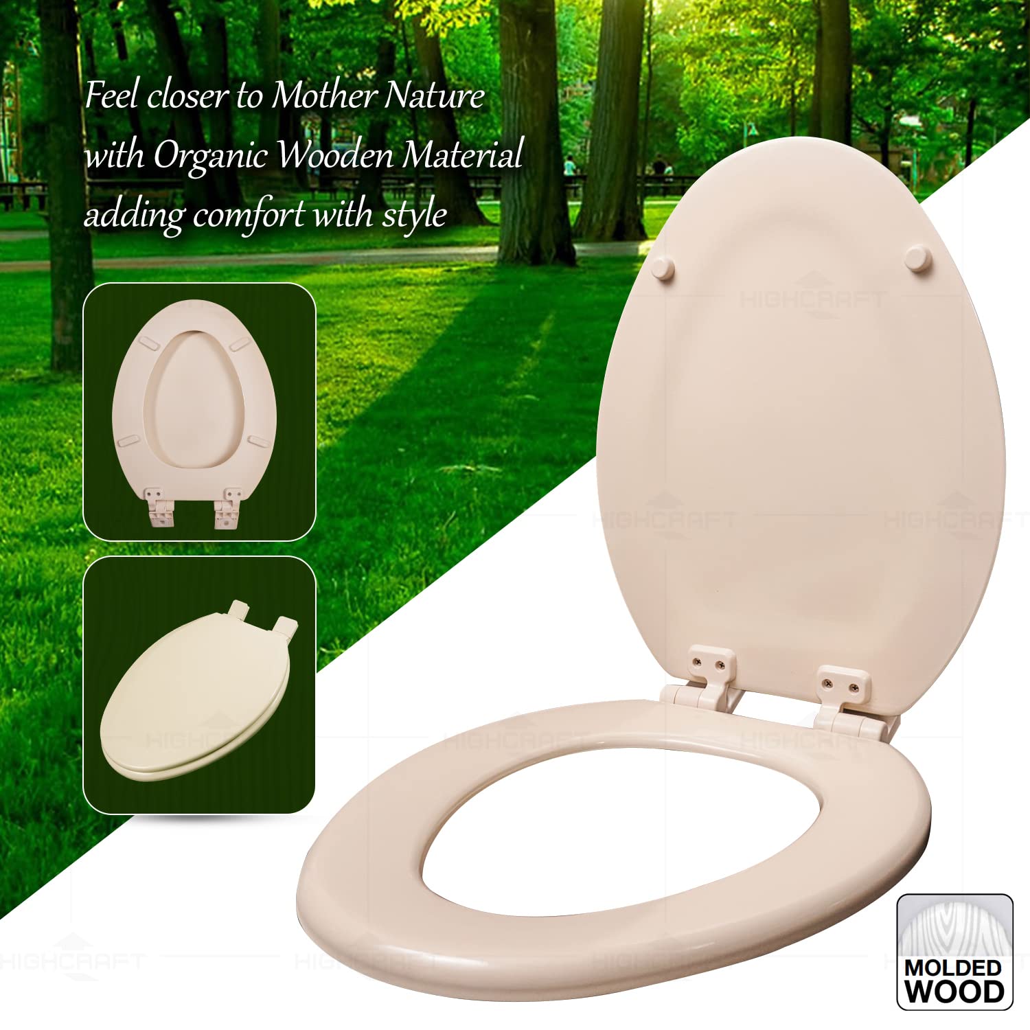 B4TSWE Elongated Molded Wood Toilet Seat with Slow Close, Easy Removal & Adjustable Hinges - Bone Color | Durable & Comfortable Bathroom Upgrade for Home, Office & RV Use