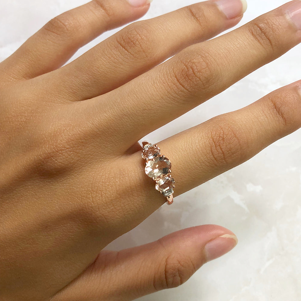 9ct Rose Gold Morganite & Diamond Trilogy Ring - 1.98CT Morganite & 0.025CT Diamond Engagement Ring for Women, Perfect for Valentine's Day, Anniversary & Proposal Gift