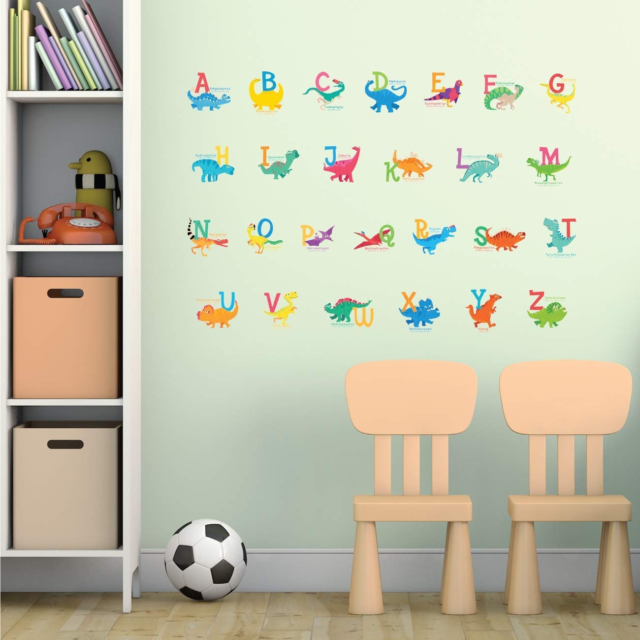 Dinosaur Alphabet Wall Stickers for Kids - DECOWALL DS-8033 A-Z Peel & Stick Nursery Decor, Removable Wall Decals for Bedroom, Living Room, Playroom - Fun Educational Room Decor for Toddlers & Preschoolers