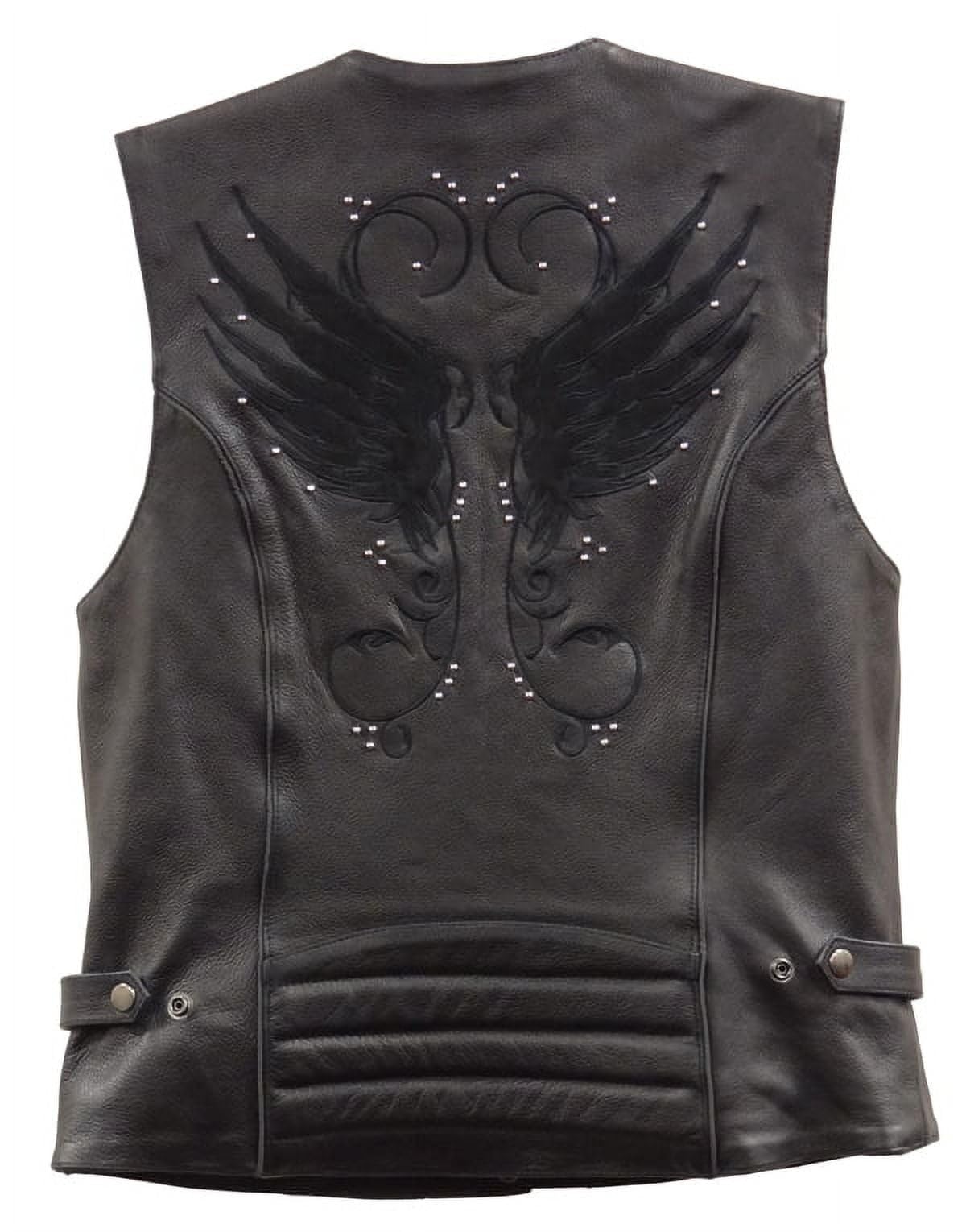 Milwaukee Leather XS1293 Women's Winged Studded Black Leather Vest - Large Size | Stylish Biker Jacket for Motorcycle Riding & Fashion Outfits