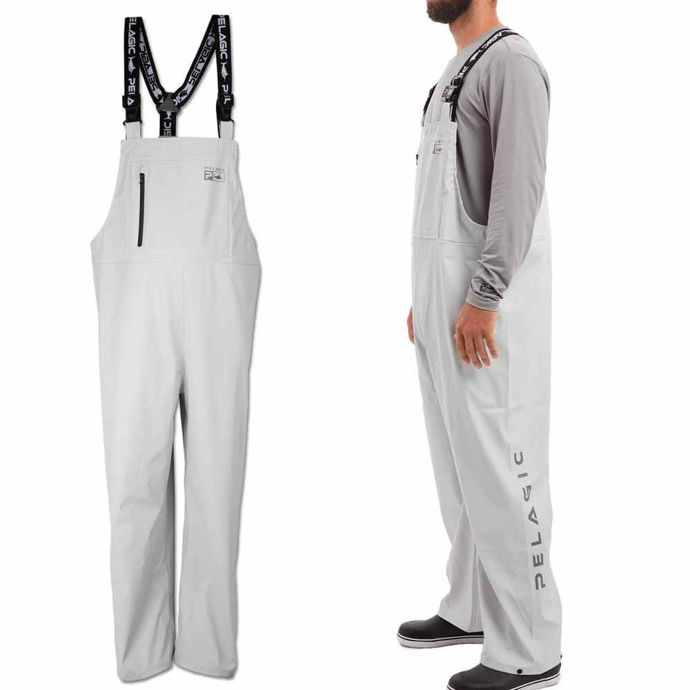 Pelagic Chubasco Rain Bib Pants - Light Grey Waterproof Fishing Gear for Men - Perfect for Heavy Rain & Stormy Weather Fishing Trips