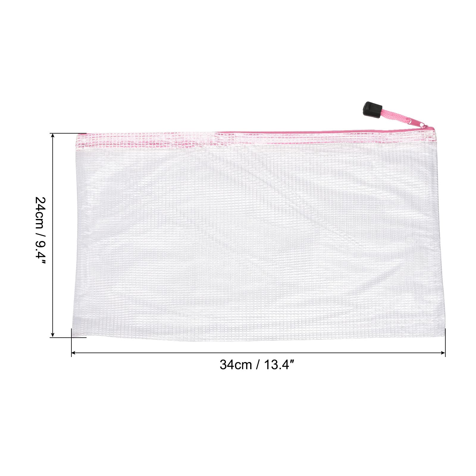 Meccanity A4 Mesh Zipper Bags - 12 Pack Plastic Document Organizer Folders with Secure Zipper Closure for Office, School, Travel & Home Storage (Pink) | Perfect for Files, Receipts, Art Supplies & Travel Essentials