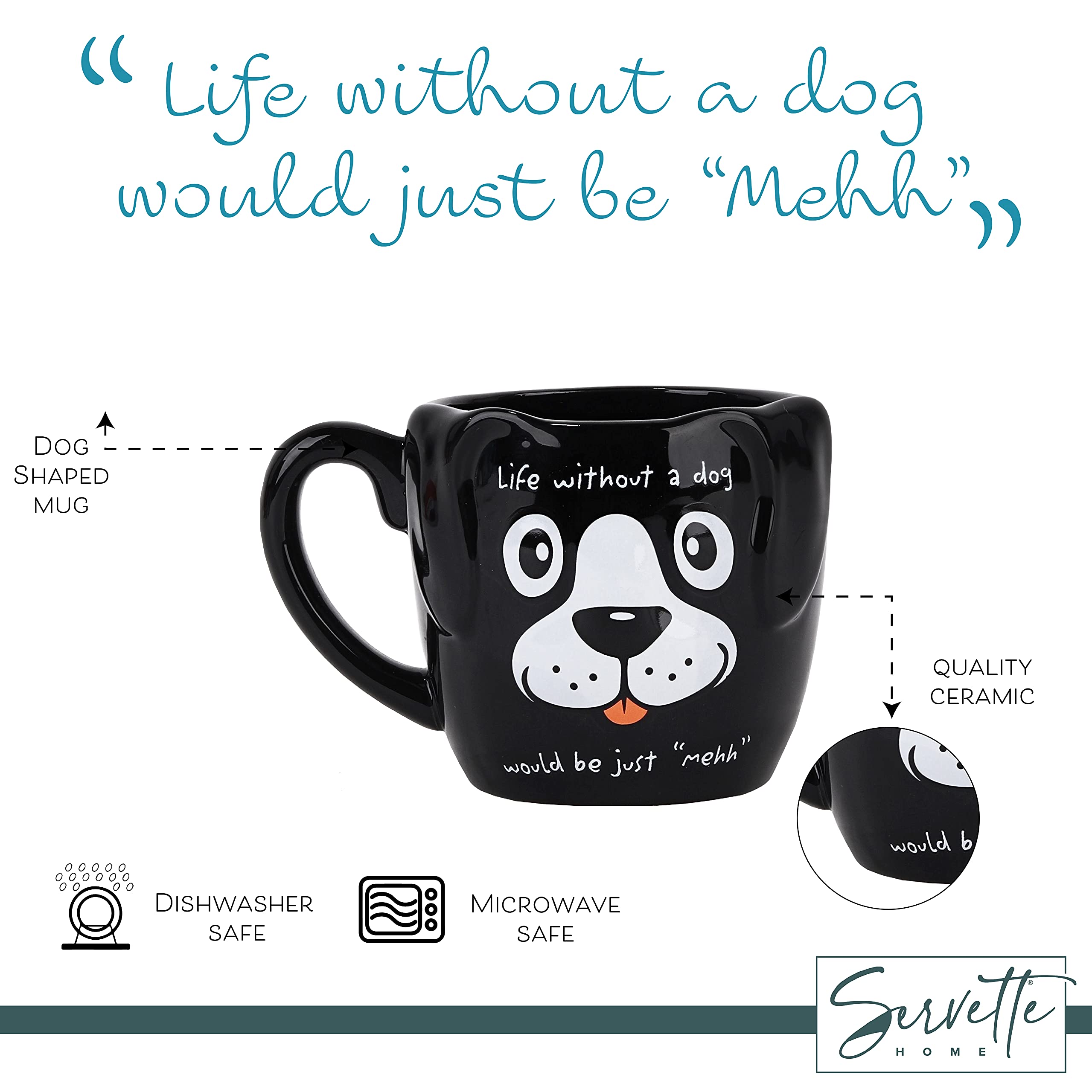 Servette Home Black Dog Coffee Mug - 15oz Ceramic Cup for Dog Lovers, Perfect for Coffee, Tea & Hot Drinks - Great Gift for Pet Owners, Dog Birthday & Housewarming - Use at Home, Office or as a Thoughtful Present