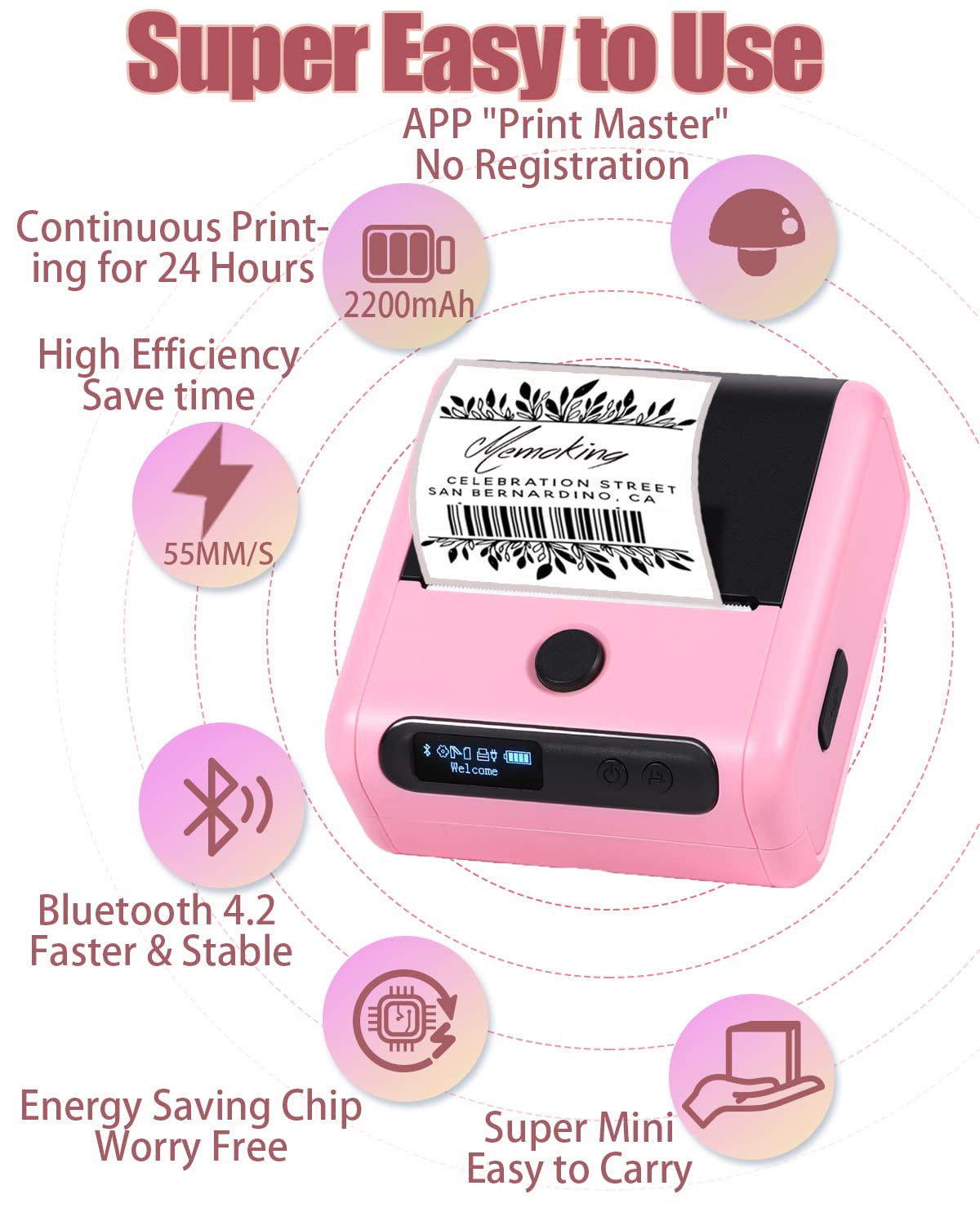 Memoking M200 Bluetooth Label Maker Machine with Tape - Portable Sticker Printer for Small Business, Address Labels, Logo Printing, Mailing & Office Organization | Compatible with Phones & PC | Includes 100+ Labels | Perfect for Kitchen Pantry, File Sorting & Product Labeling