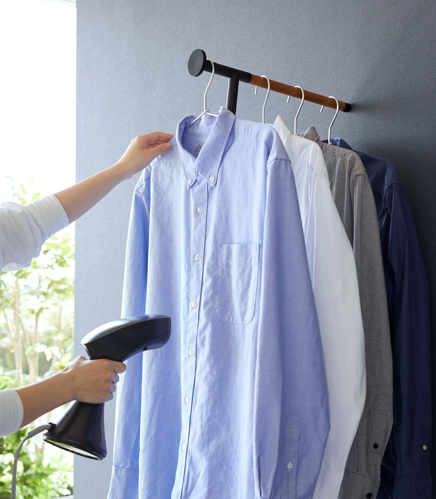 64-Hook Leaning Clothes Hanger - Sturdy Steel & Wood Garment Rack for Bedroom, Closet or Laundry Room Organization