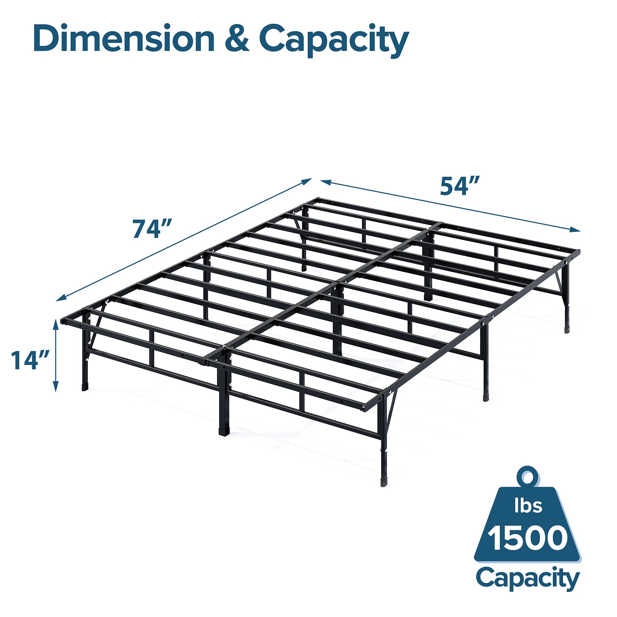 ZINUS SmartBase Compack 14 Inch Metal Bed Frame - Full Size Mattress Foundation with Sturdy Steel Slat Support, No Box Spring Needed - Perfect for Bedrooms, Guest Rooms & Dormitories