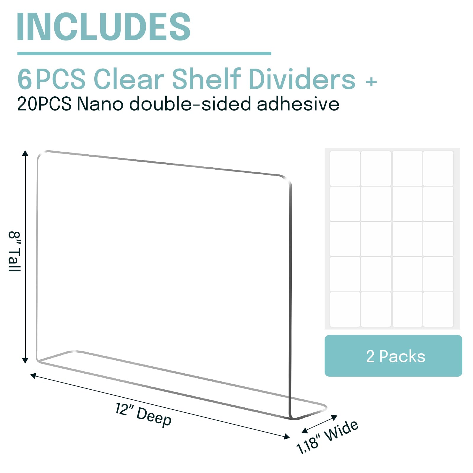OKPOW 6-Pack Clear Acrylic Shelf Dividers - Durable Closet Organizers for Shelves, Adjustable Vertical Separators for Clothing & Purses | Perfect for Wardrobe, Pantry & Retail Store Organization