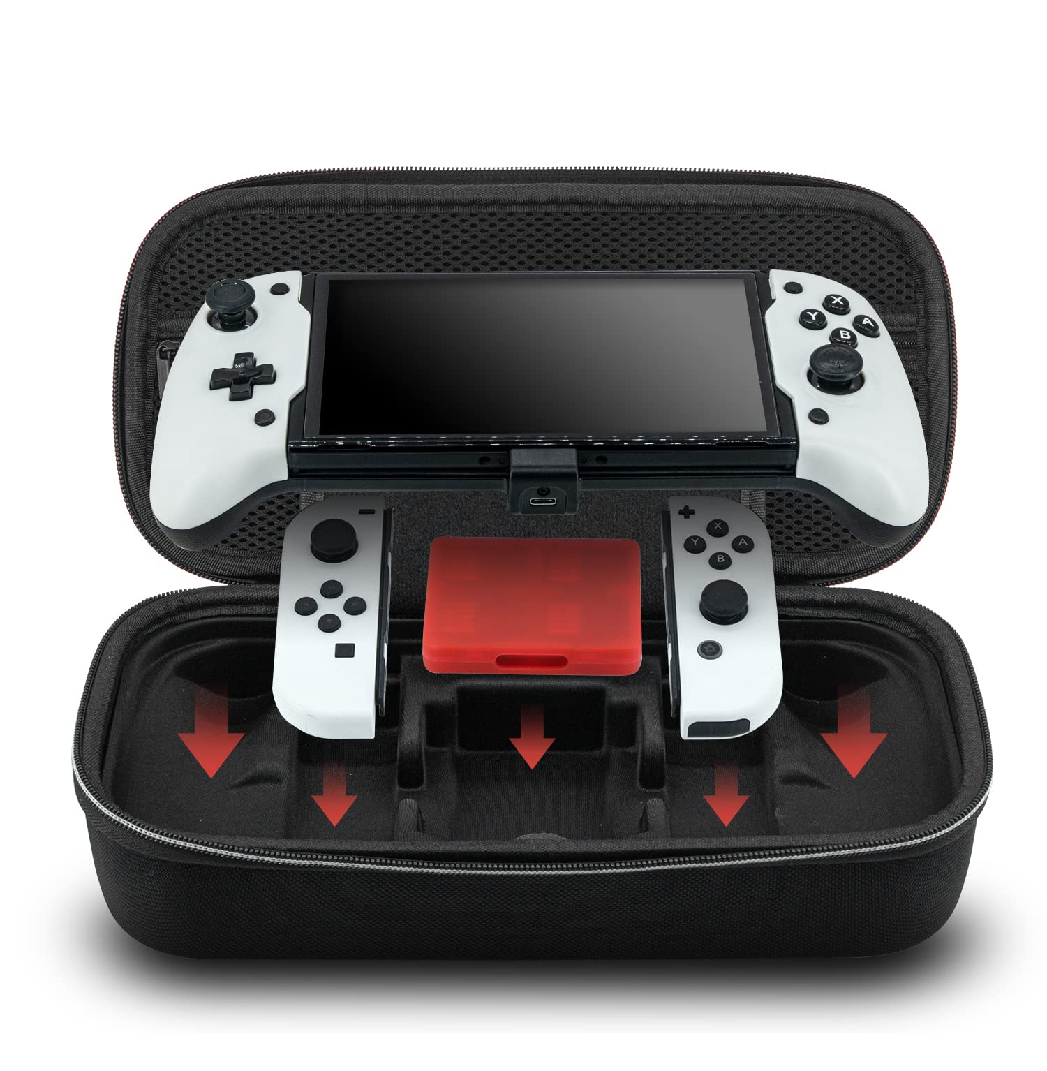 ECHZOVE Ergonomic Switch OLED Controller Grip - Comfortable Nintendo Switch Pro Controller Holder with Protective Carrying Case for Gaming On-The-Go | Perfect for Travel, Commuting & Home Entertainment
