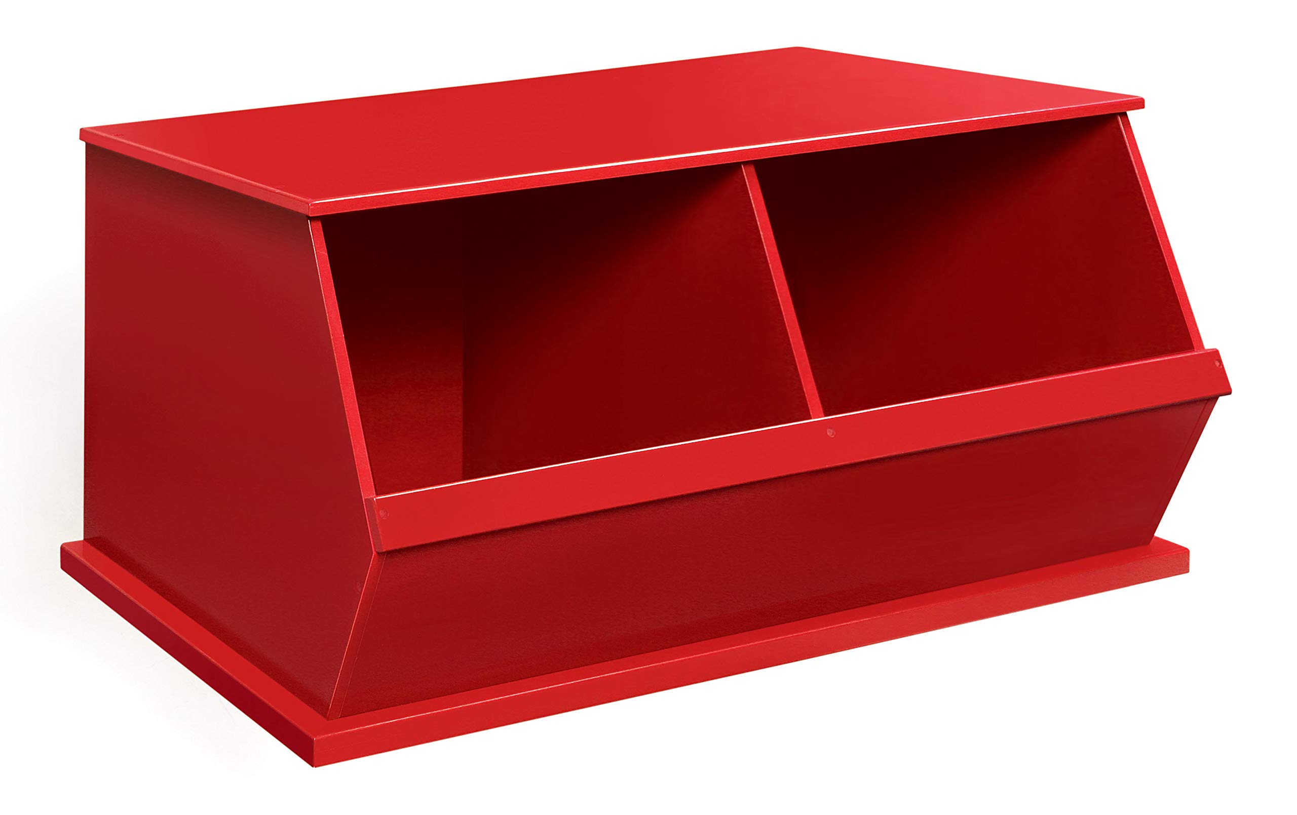 Badger Basket Two Bin Stackable Toy Storage Organizer for Kids Room - Red | Perfect for Playroom, Nursery & Bedroom Organization