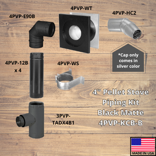 Comfortbilt Duravent 4 Inch Pellet Stove Pipe Kit with 90 Degree Elbow - Black Matte Finish for Wood Pellet Stove Venting System - Perfect for Home Heating, Cabin, and Outdoor Use
