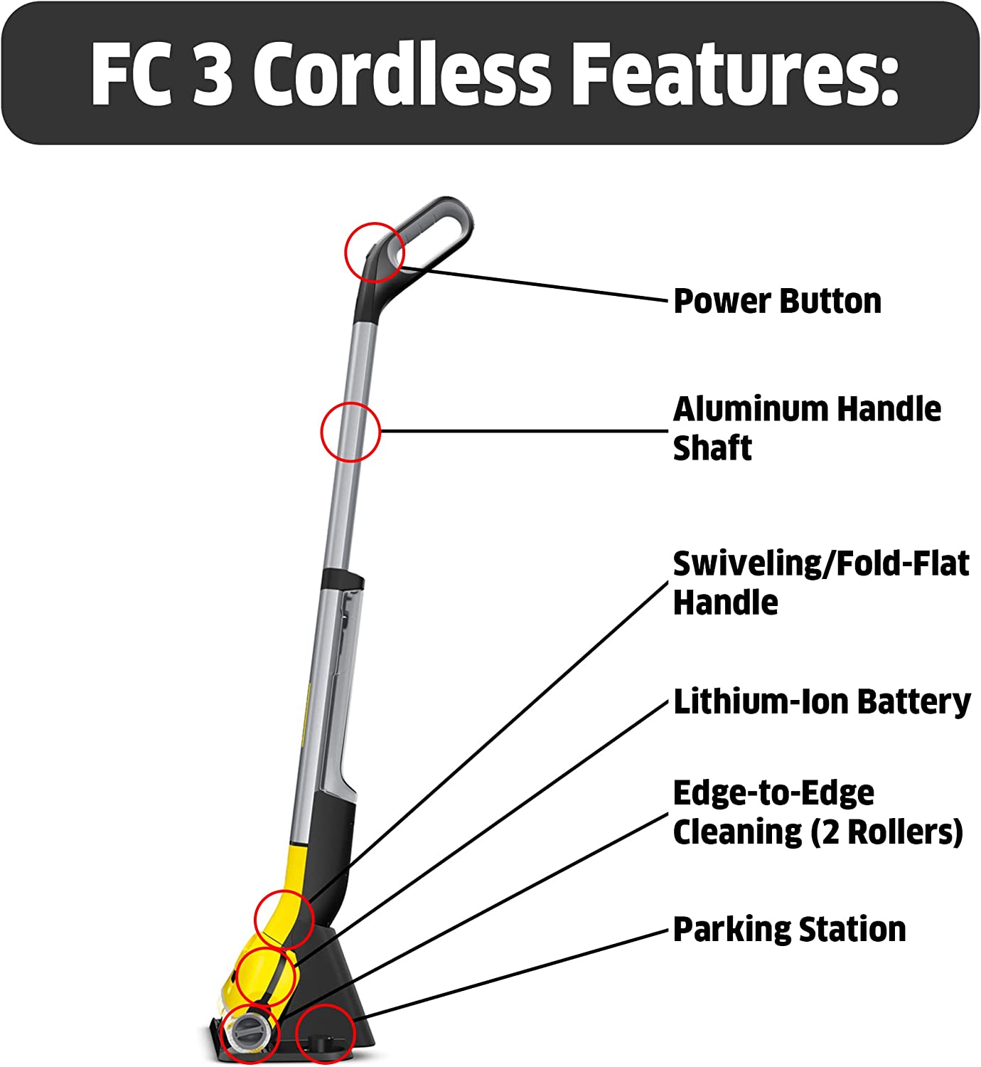 Kärcher FC 3 Cordless Hard Floor Cleaner - Powerful Wet/Dry Vacuum for Tile, Wood & Laminate Floors - Ideal for Home, Kitchen & Pet Areas Cleaning