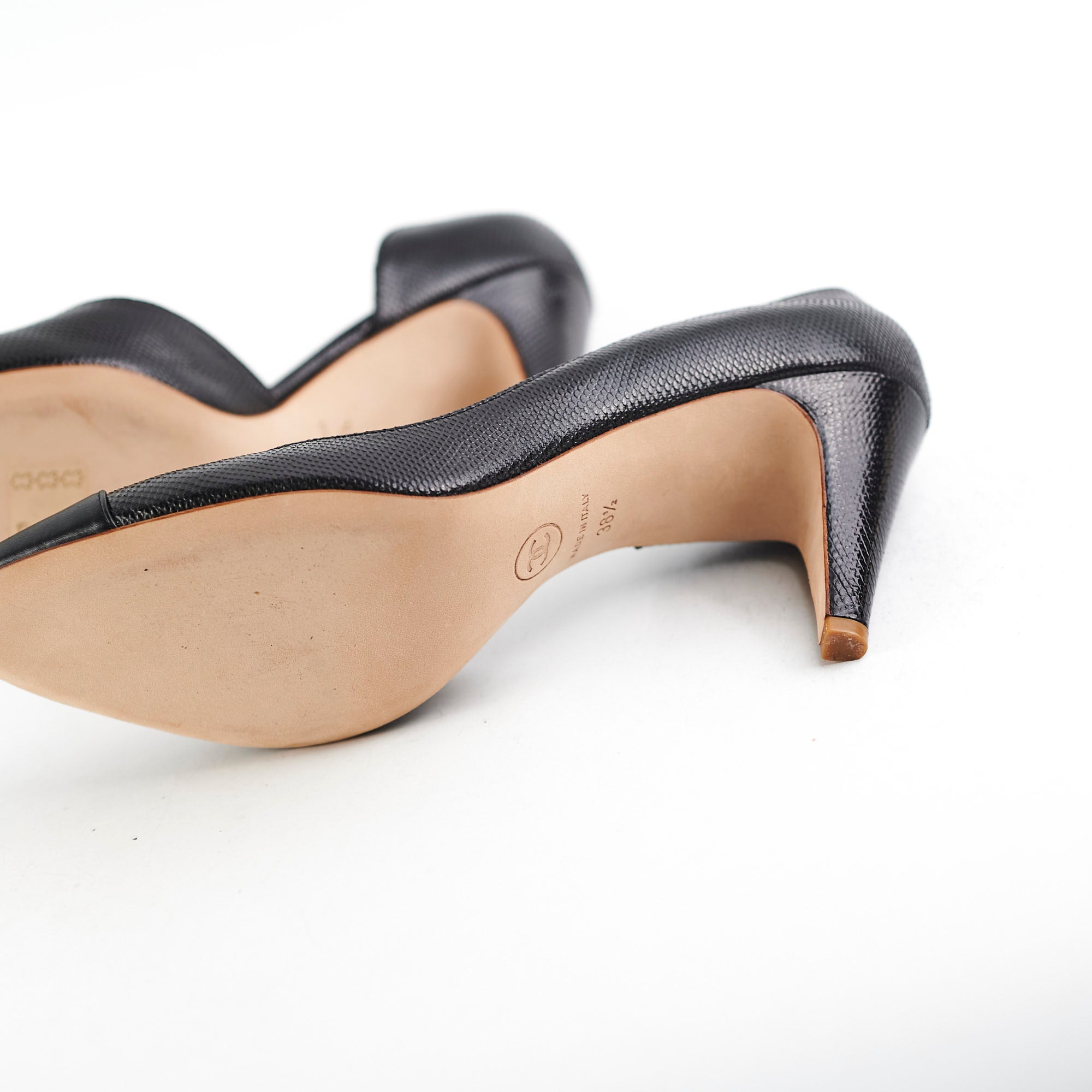 Chanel Black Leather Heels Women's Size 38.5 - Luxury High Heel Pumps for Evening Wear & Special Occasions