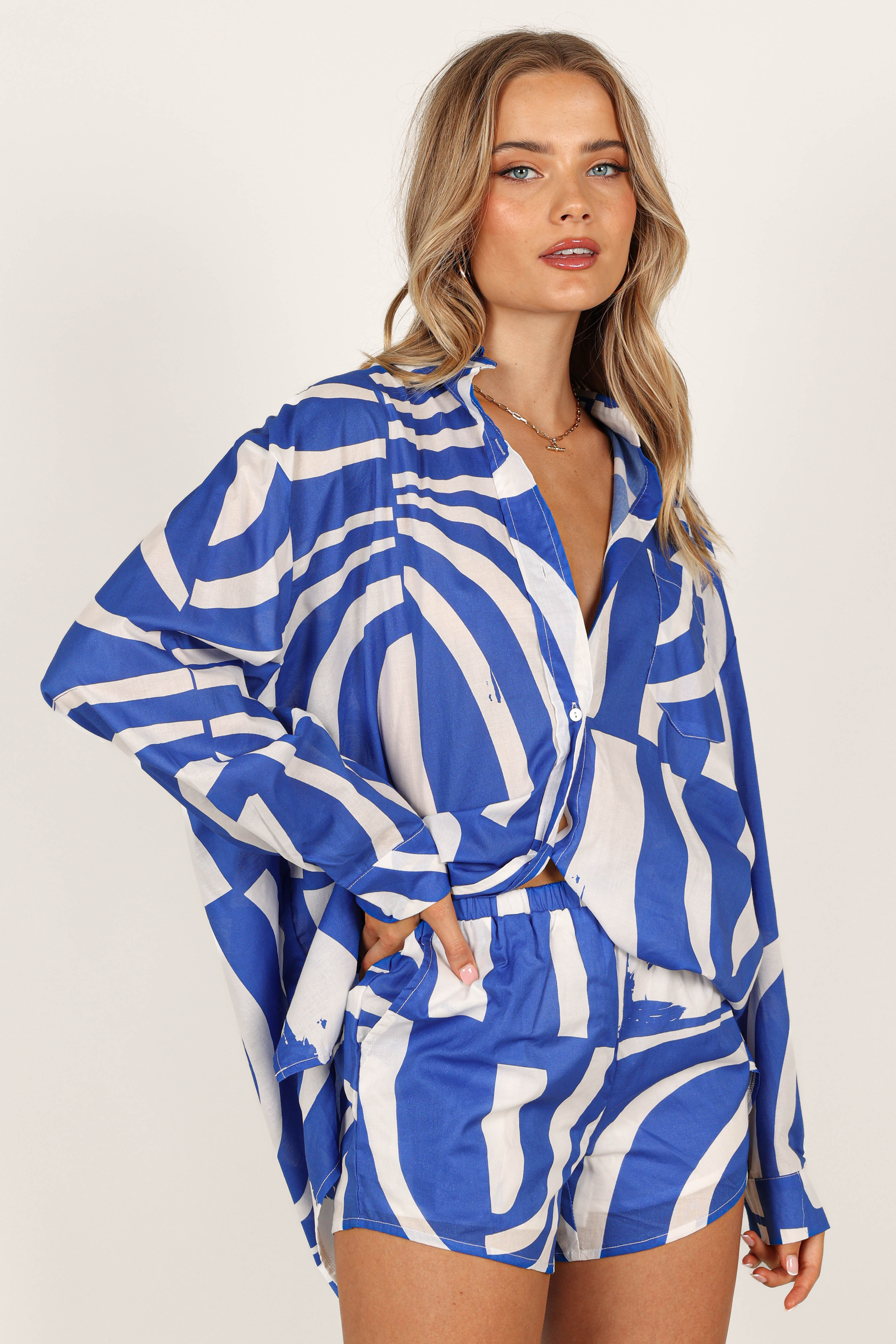 Heather Cotton Shirt - Soft & Comfortable Blue Print Casual Top for Women | Perfect for Everyday Wear, Office & Outings