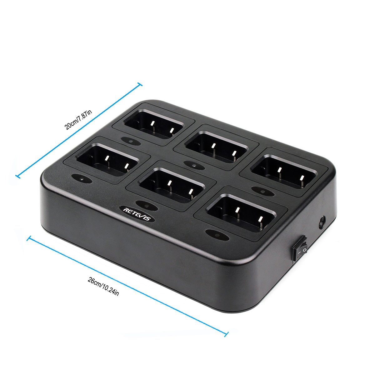 Retevis RT24 RT28 RT21 Walkie Talkie 6-Slot Charger - Fast & Efficient Charging for 6 Radios or Batteries - Ideal for Outdoor Adventures, Construction Sites, and Emergency Communication