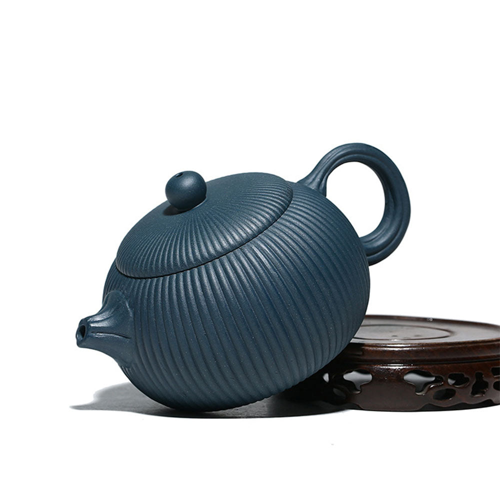 Premium Yixing Blue Clay Xi Shi Stripes Teapot - Authentic Chinese Purple Sand Teapot for Gongfu Tea Ceremony | Perfect for Oolong, Pu-erh & Black Tea Brewing | Elegant Home & Office Tea Set