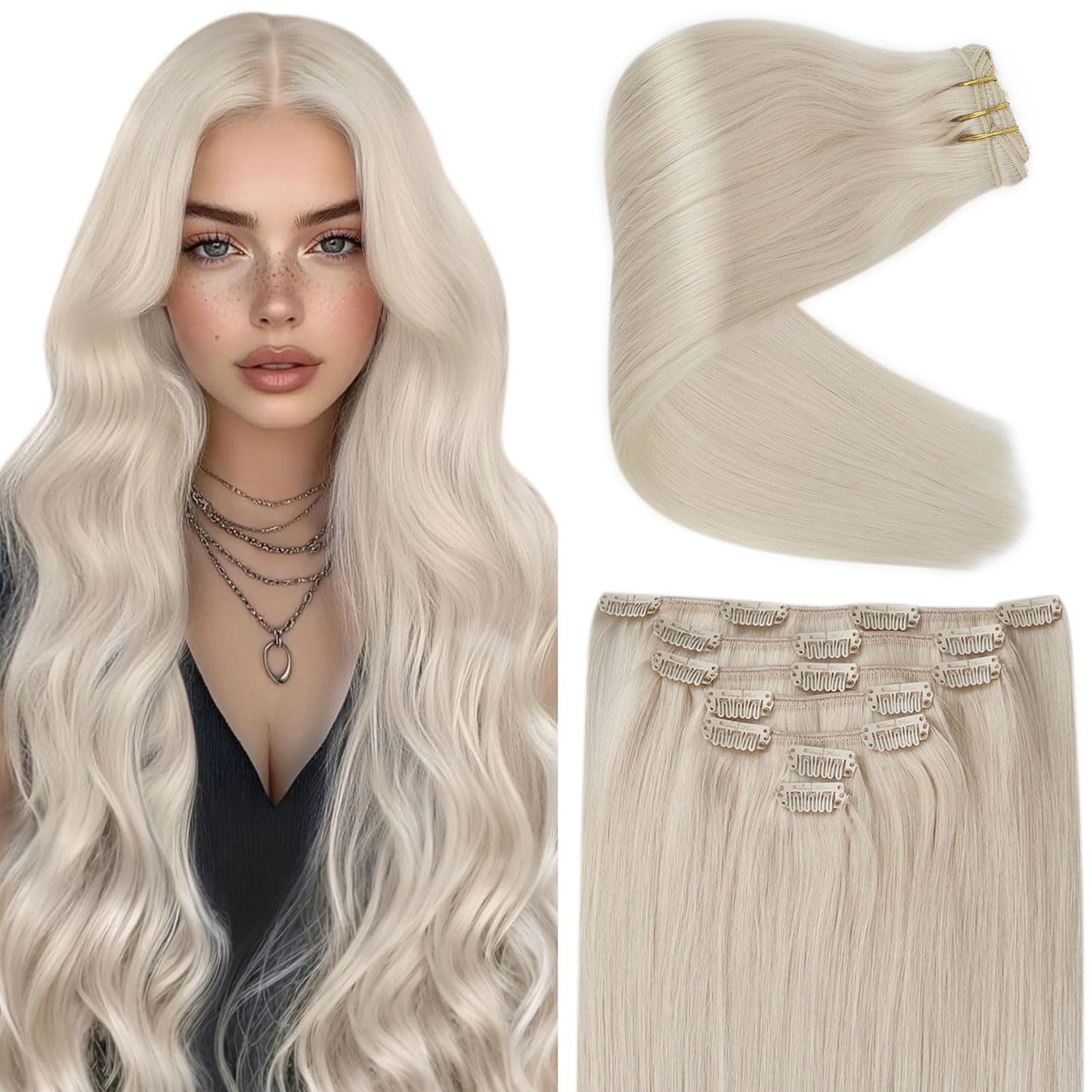 Ve Sunny Platinum Blonde Clip-in Human Hair Extensions - 5pcs 70g 12inch Short Hair Extensions for Volume & Length - Perfect for Parties, Weddings & Everyday Styling