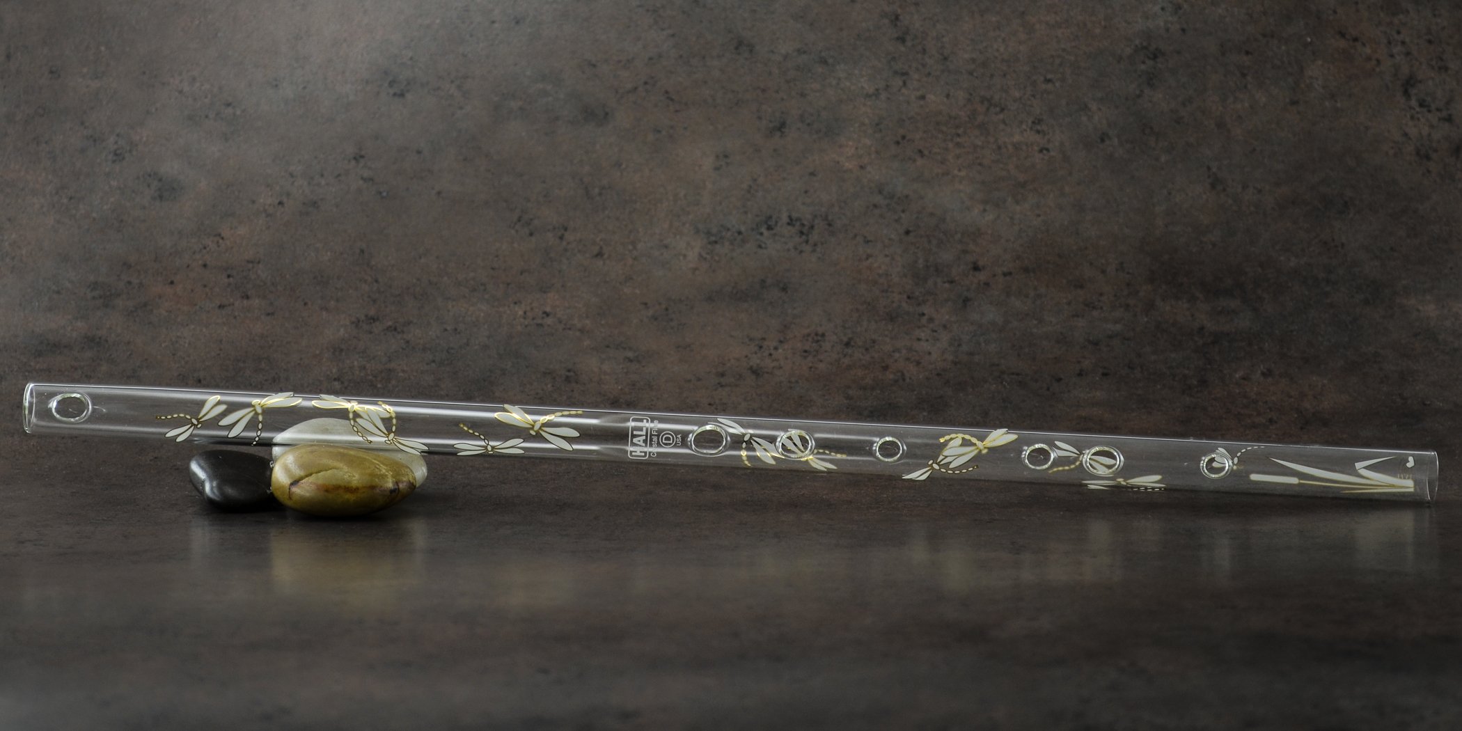 Hall Crystal Flute 22203 - Offset Glass Flute in D Key with Dragonfly Design - Perfect for Wedding Toasts, Anniversary Celebrations & Special Occasions