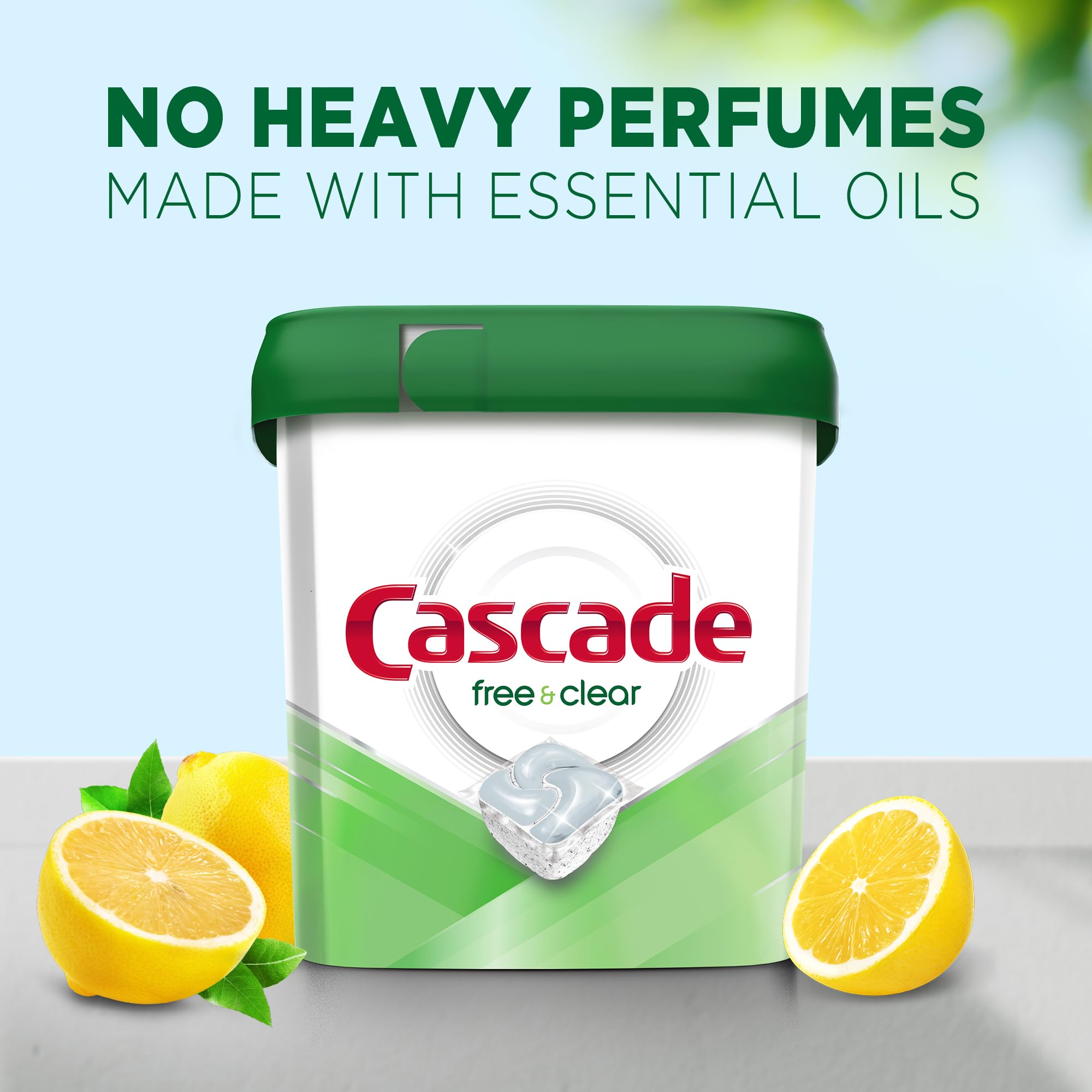 Cascade Free & Clear ActionPacs Dishwasher Detergent Pods, Lemon Scent, 62 Count - Gentle & Effective Cleaning for Dishes, Glasses & Silverware