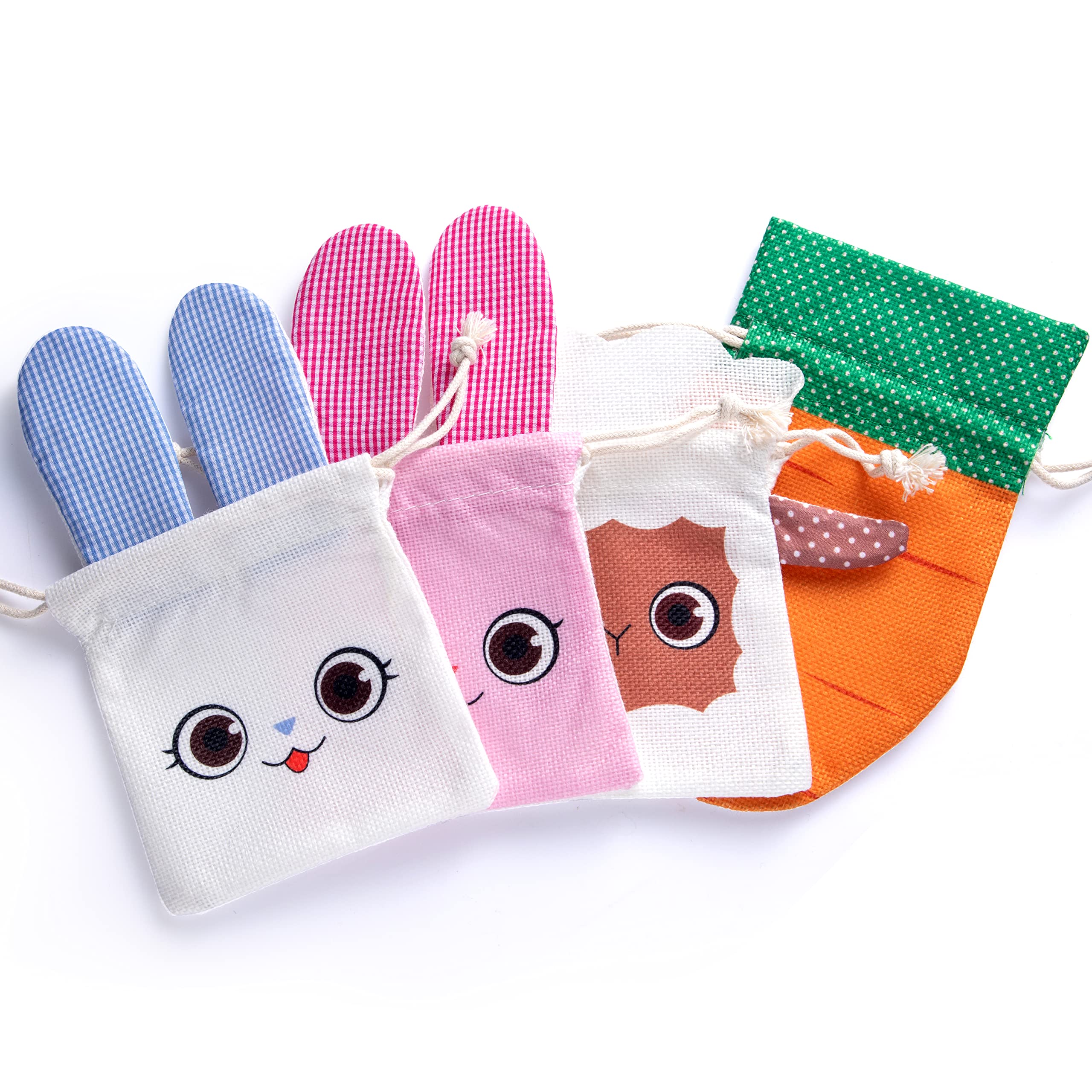 12 Pack Easter Canvas Gift Bags - Bunny, Carrot & Rabbit Drawstring Tote Bags for Kids Easter Party Favors, Easter Egg Hunt & Basket Stuffers | Cute Easter Treat Bags for Candy, Gifts & Decorations (Perfect for Classroom Parties, Easter Celebrations & Spring Festivals)