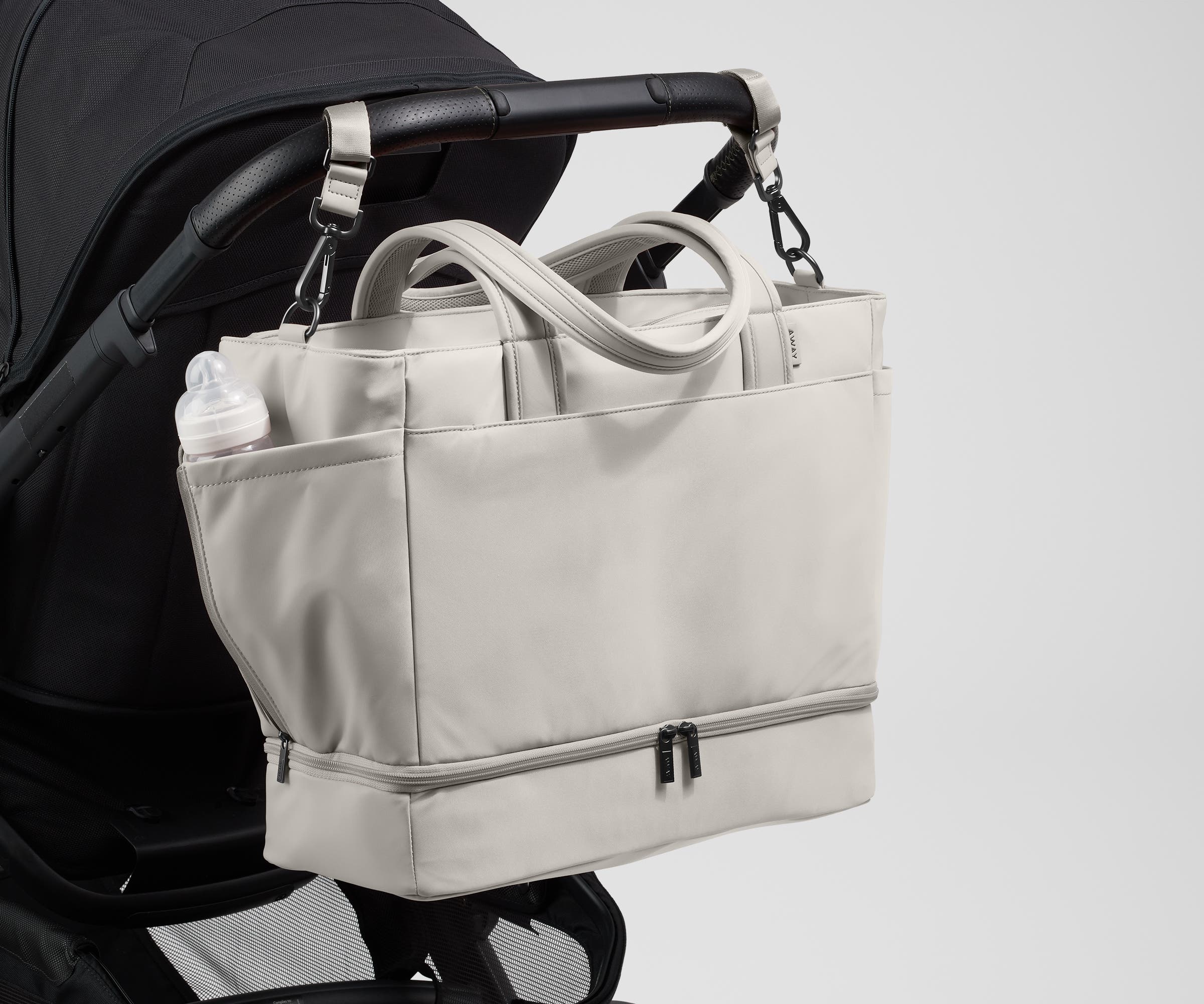 Premium Double Diaper Tote Bag in Cloud Gray - Stylish & Spacious Baby Essentials Organizer for Moms on the Go - Perfect for Daycare, Travel & Shopping Trips