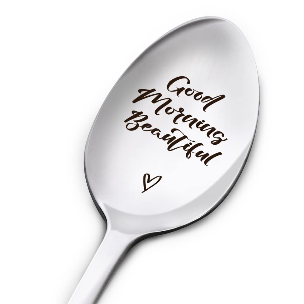 Good Morning Beautiful Spoon - Elegant Gift for Women, Perfect Christmas, Thanksgiving & Birthday Present for Mom, Daughter, Granddaughter - Romantic Valentine's Day & Wedding Gift for Wife, Girlfriend, Fiancée - Ideal for Coffee, Tea & Breakfast Moments